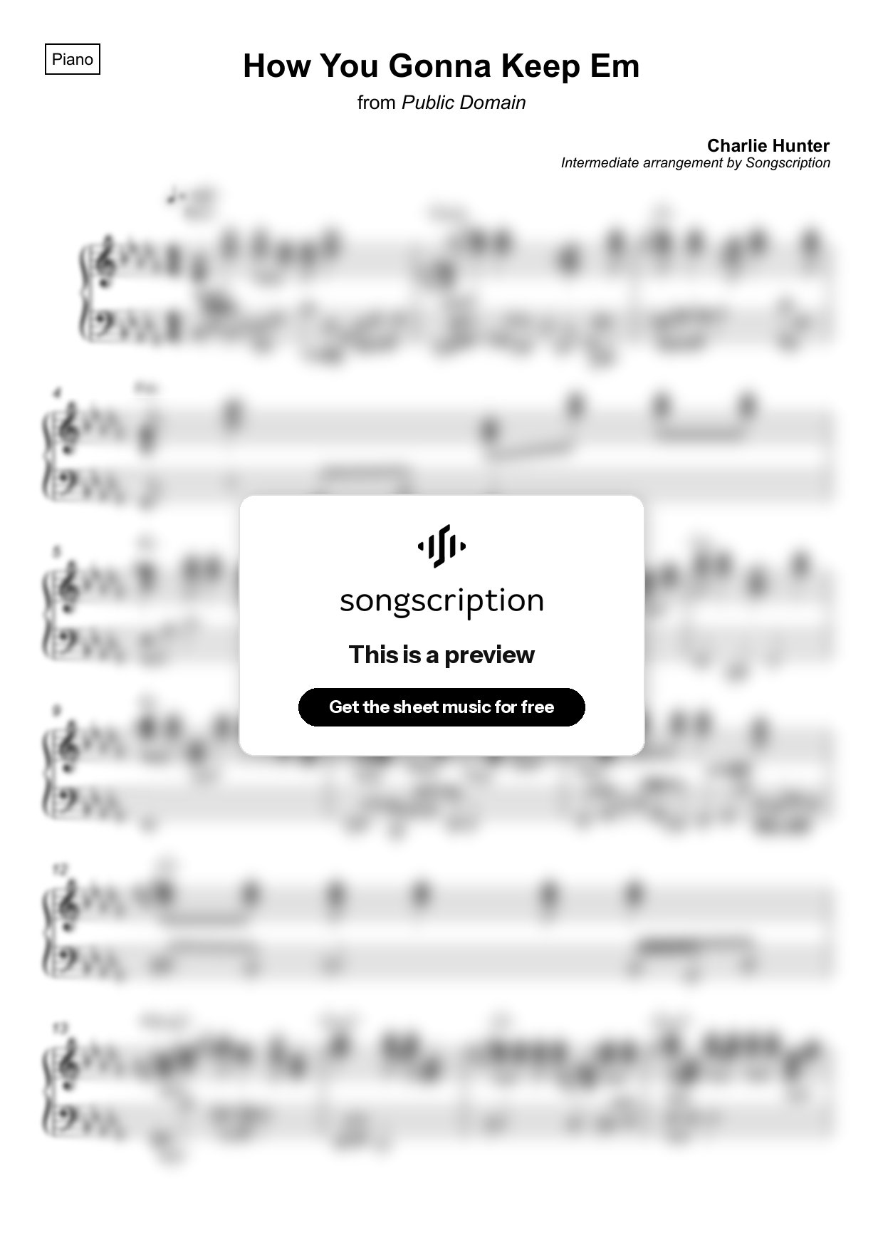 Intermediate Piano Sheet Music for "How You Gonna Keep Em" by Charlie Hunter