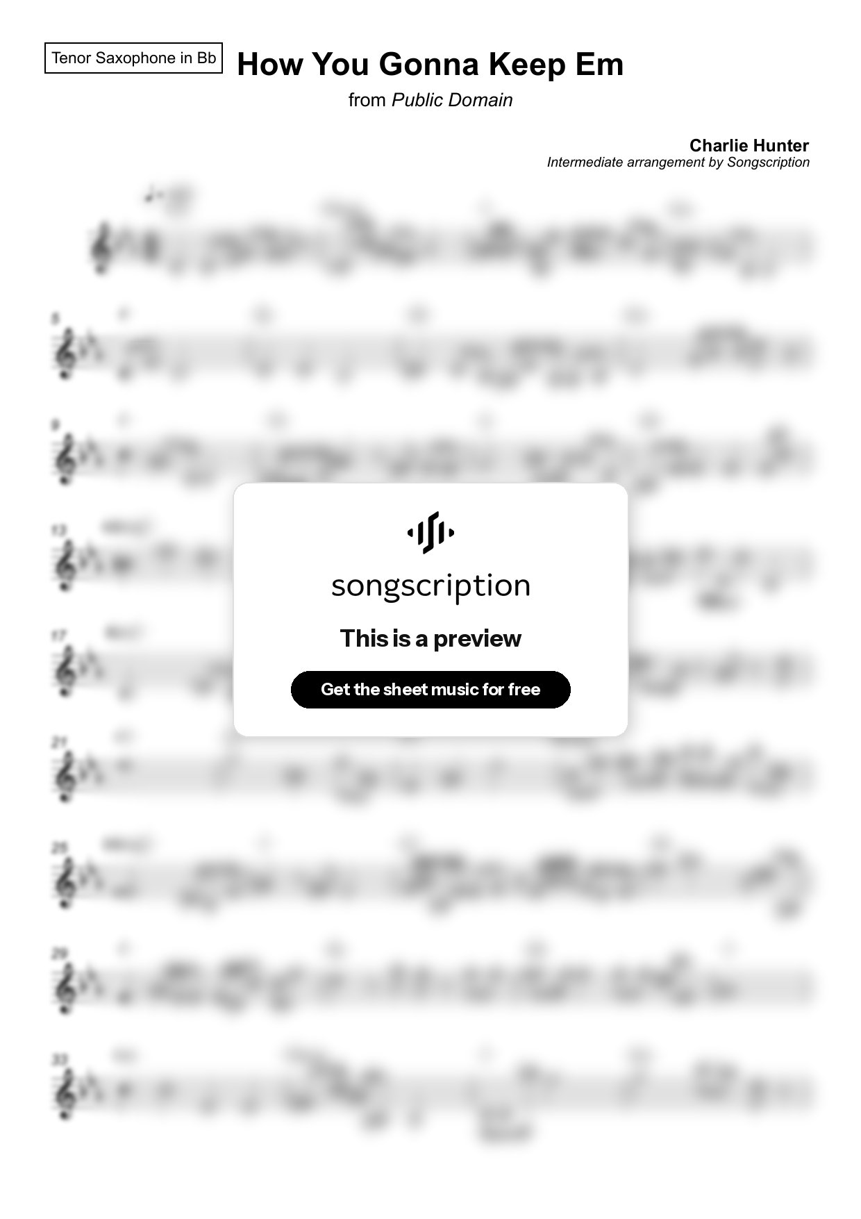 Intermediate Tenor Sax Sheet Music for "How You Gonna Keep Em" by Charlie Hunter