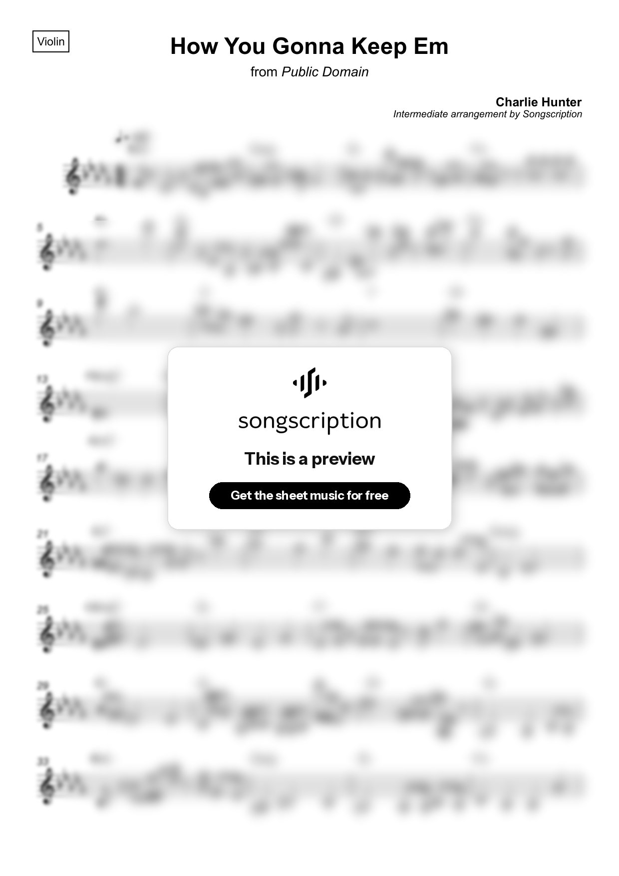 Intermediate Violin Sheet Music for "How You Gonna Keep Em" by Charlie Hunter