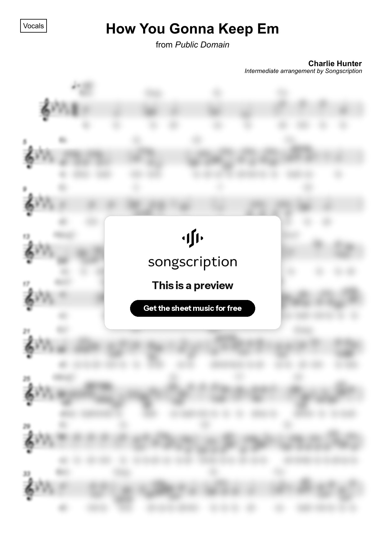 Intermediate Vocals Sheet Music for "How You Gonna Keep Em" by Charlie Hunter