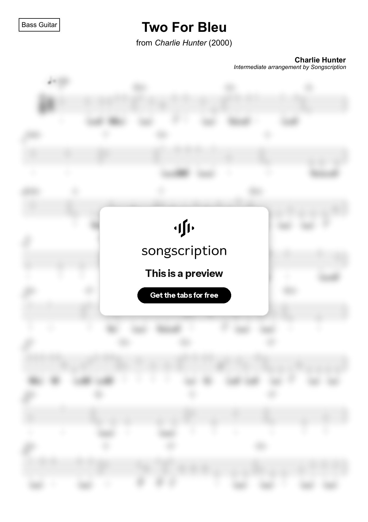 Intermediate Bass Guitar Tabs for "Two For Bleu" by Charlie Hunter