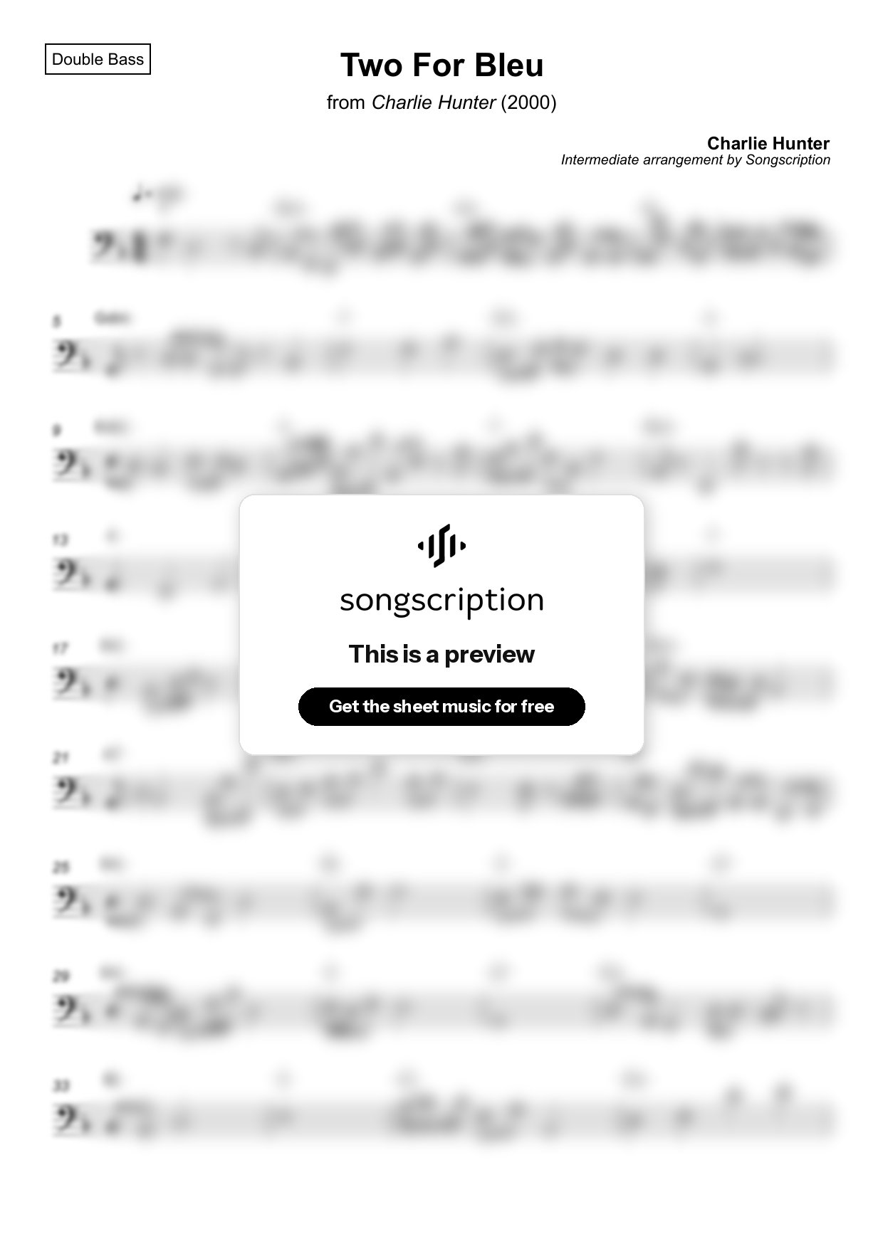 Intermediate Double Bass Sheet Music for "Two For Bleu" by Charlie Hunter