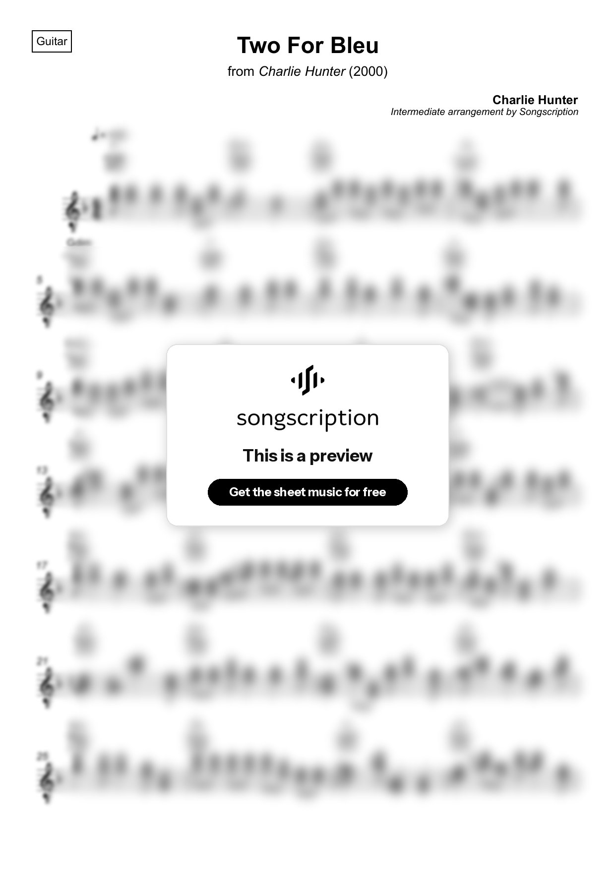 Intermediate Acoustic Guitar Sheet Music for "Two For Bleu" by Charlie Hunter