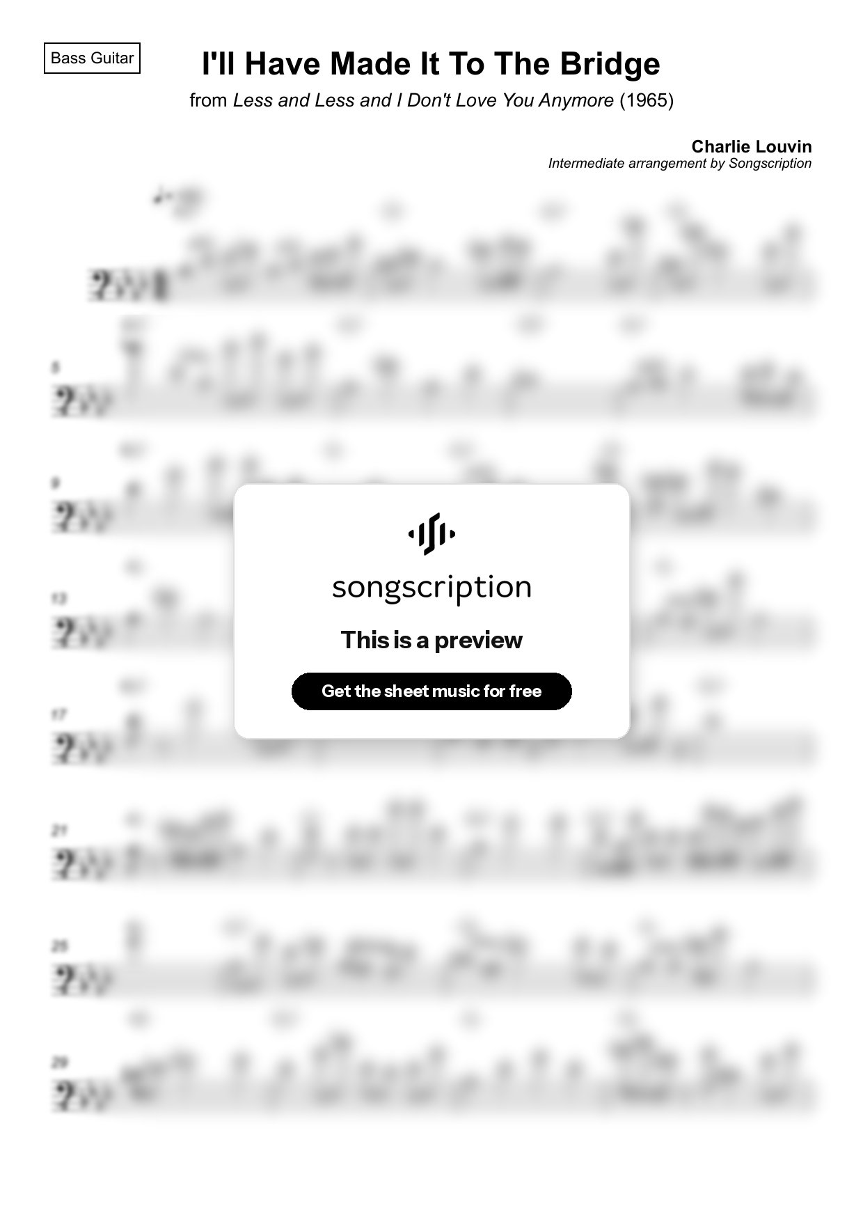 Intermediate Bass Guitar Sheet Music for "I'll Have Made It To The Bridge" by Charlie Louvin