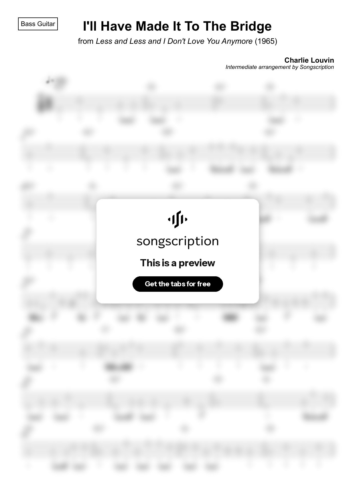 Intermediate Bass Guitar Tabs for "I'll Have Made It To The Bridge" by Charlie Louvin