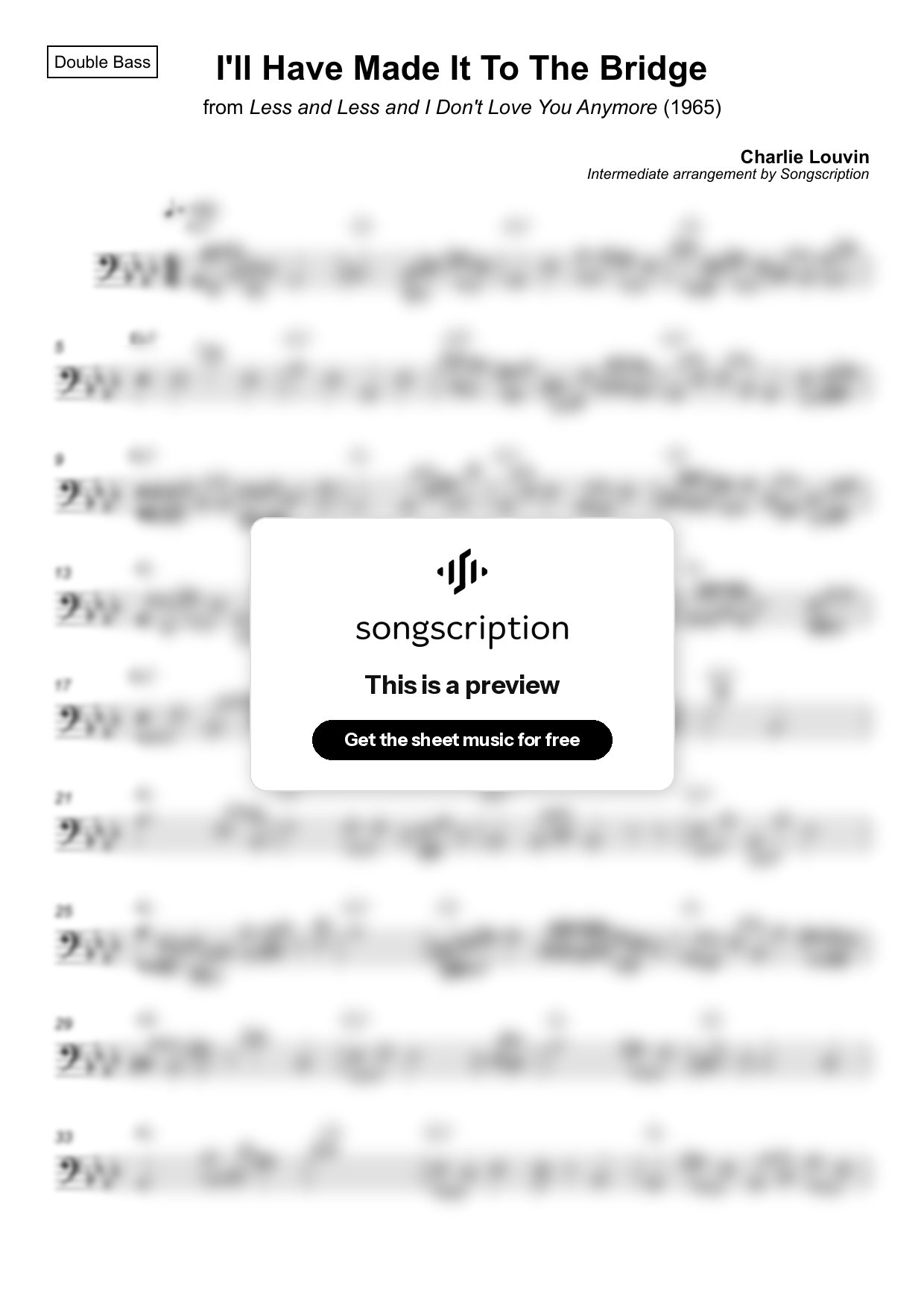 Intermediate Double Bass Sheet Music for "I'll Have Made It To The Bridge" by Charlie Louvin