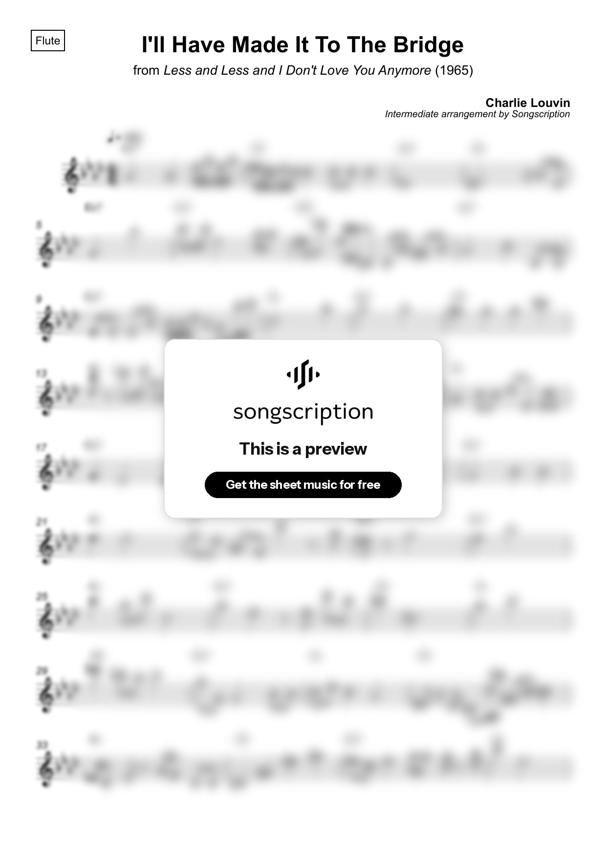 Intermediate Flute Sheet Music for "I'll Have Made It To The Bridge" by Charlie Louvin