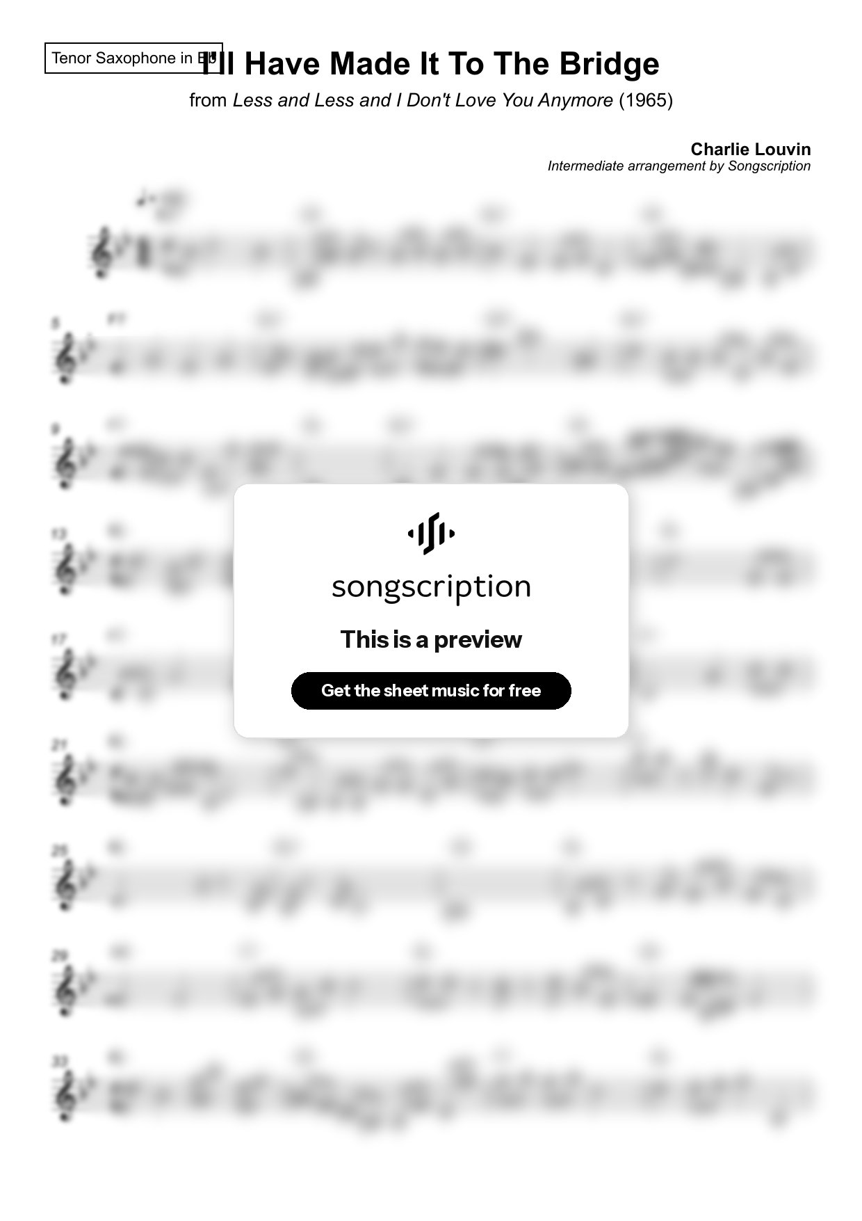 Intermediate Tenor Sax Sheet Music for "I'll Have Made It To The Bridge" by Charlie Louvin