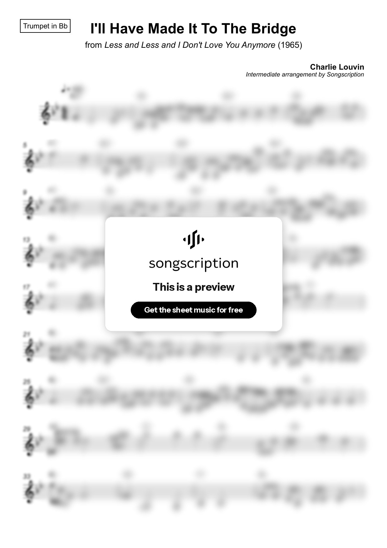 Intermediate Trumpet Sheet Music for "I'll Have Made It To The Bridge" by Charlie Louvin