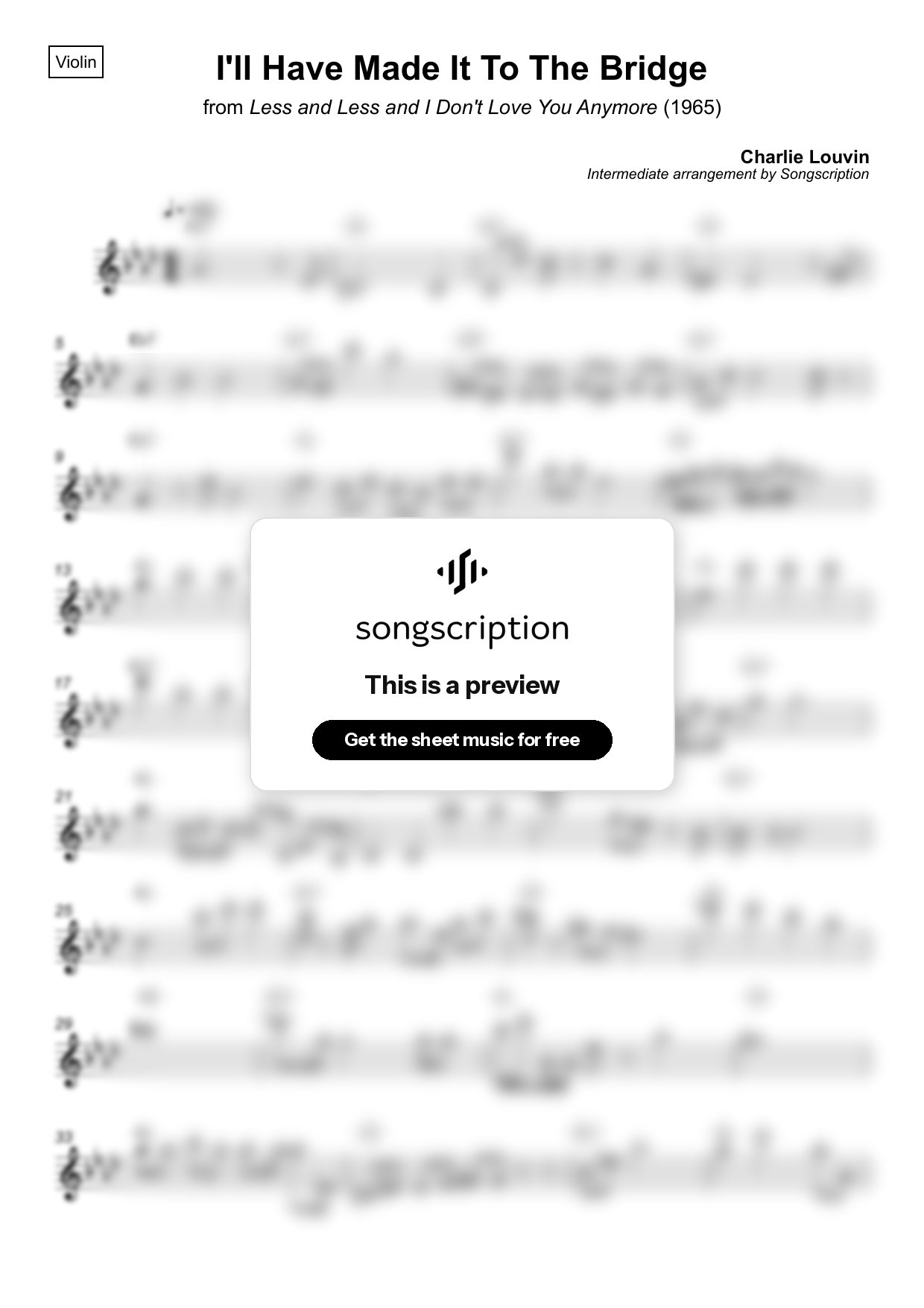 Intermediate Violin Sheet Music for "I'll Have Made It To The Bridge" by Charlie Louvin