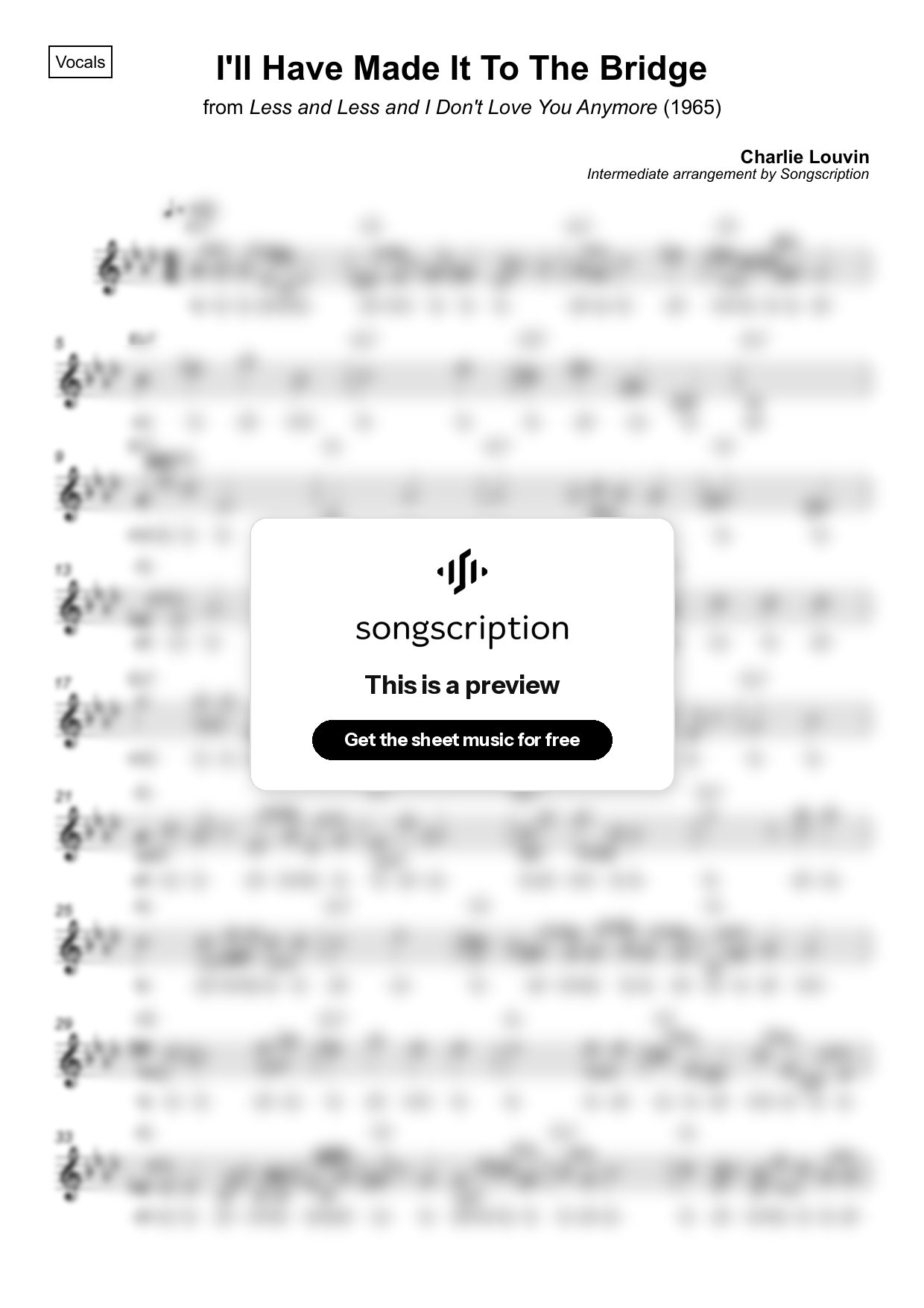 Intermediate Vocals Sheet Music for "I'll Have Made It To The Bridge" by Charlie Louvin
