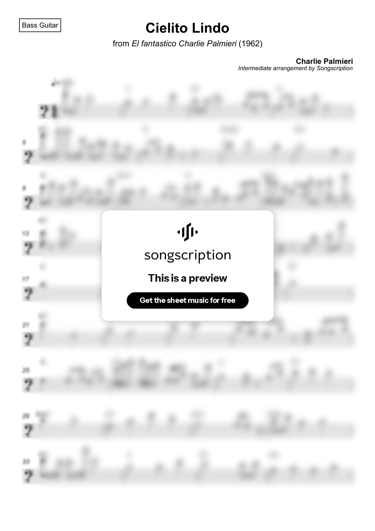 Intermediate Bass Guitar Sheet Music for "Cielito Lindo" by Charlie Palmieri