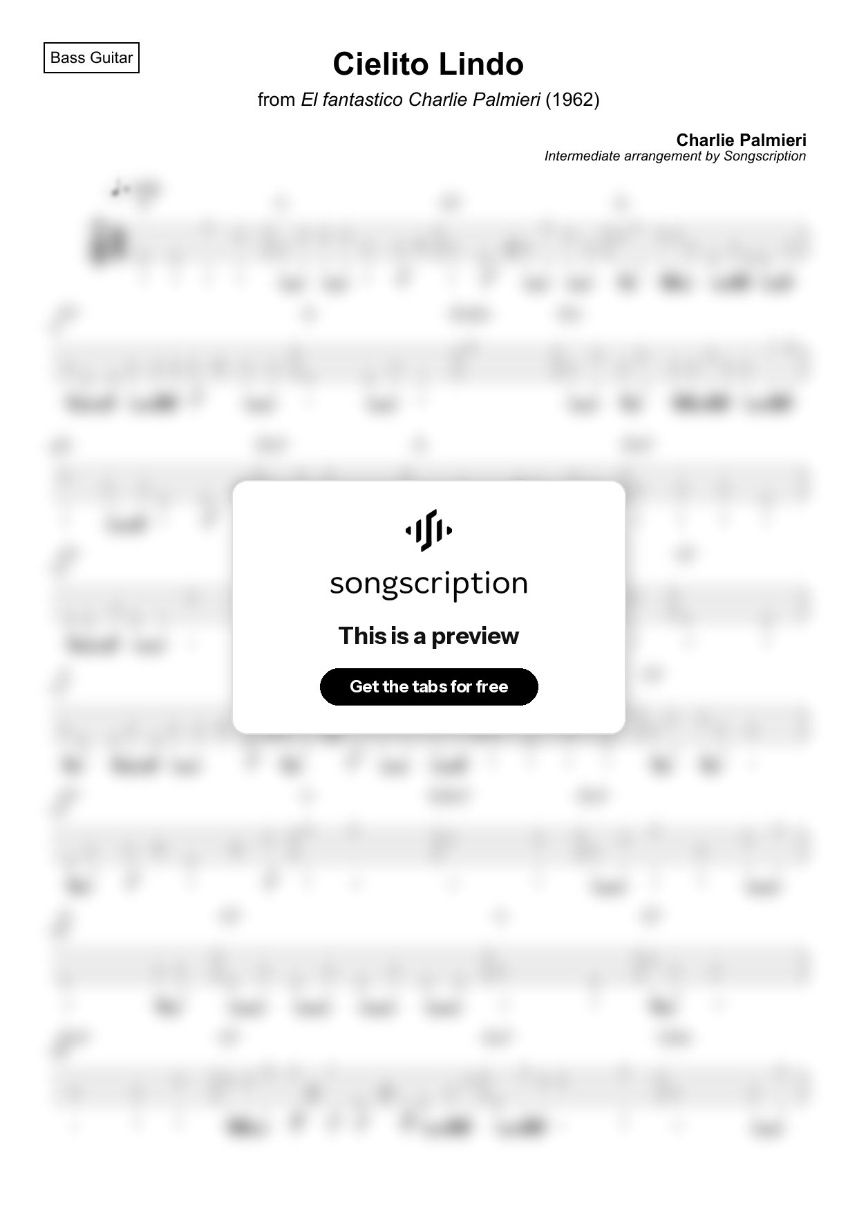 Intermediate Bass Guitar Tabs for "Cielito Lindo" by Charlie Palmieri