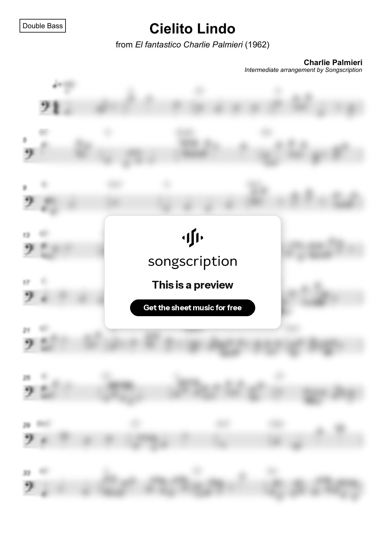 Intermediate Double Bass Sheet Music for "Cielito Lindo" by Charlie Palmieri