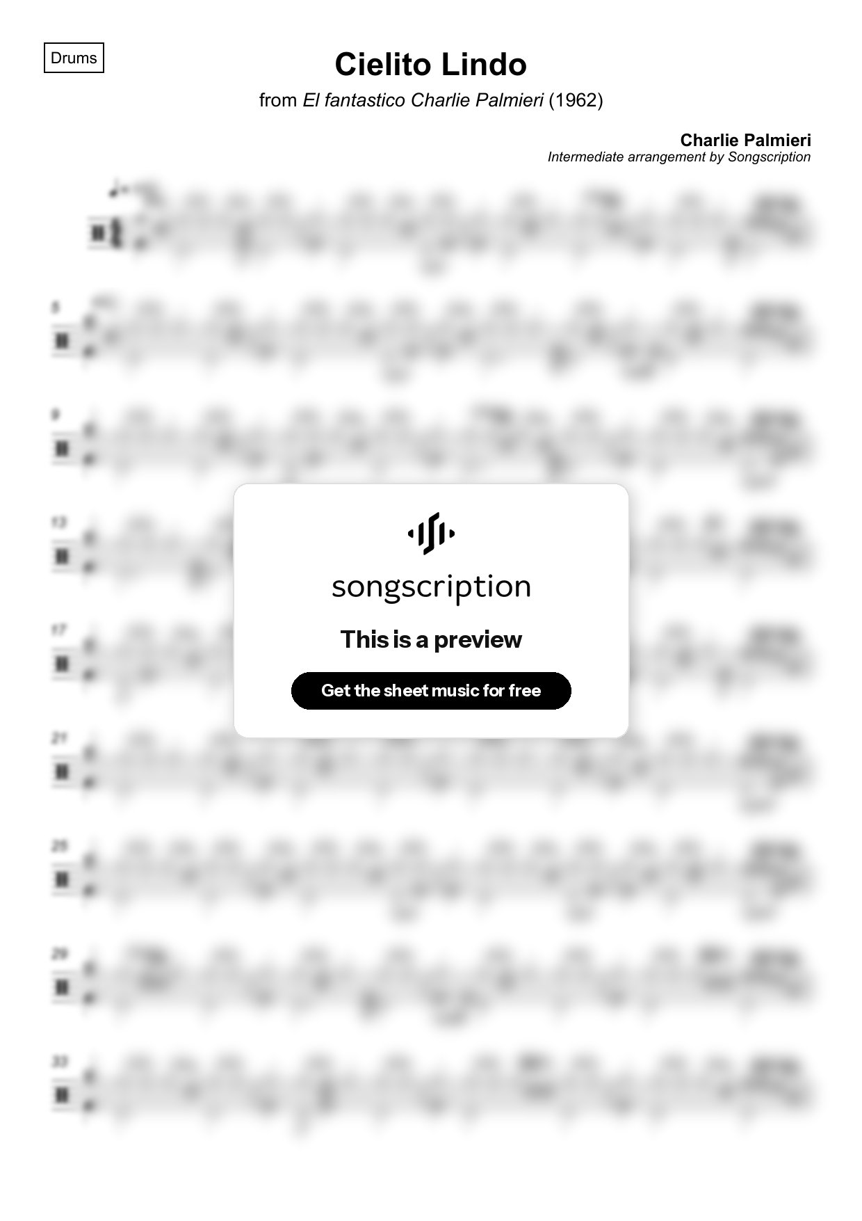 Intermediate Drums Sheet Music for "Cielito Lindo" by Charlie Palmieri