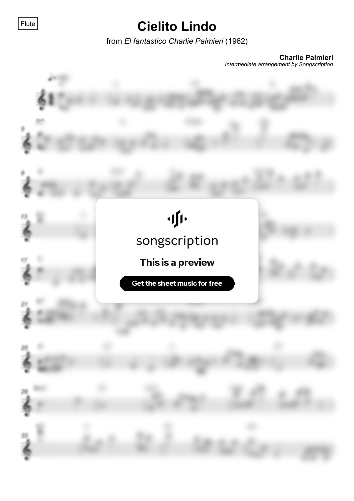 Intermediate Flute Sheet Music for "Cielito Lindo" by Charlie Palmieri
