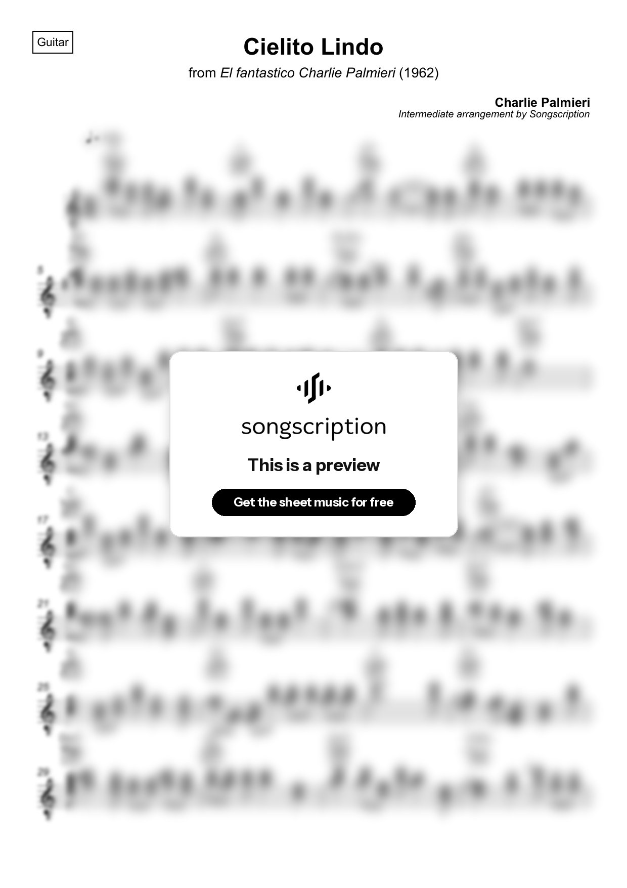 Intermediate Acoustic Guitar Sheet Music for "Cielito Lindo" by Charlie Palmieri