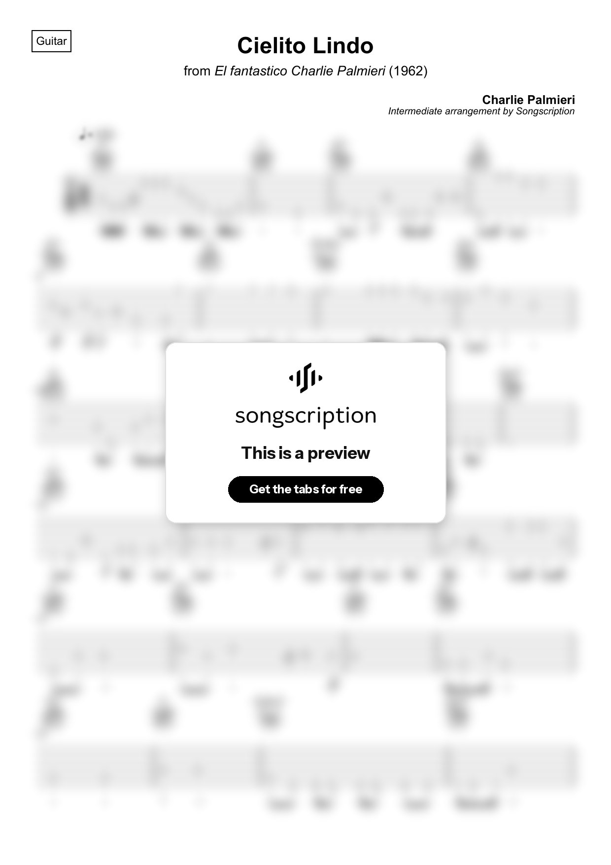 Intermediate Acoustic Guitar Tabs for "Cielito Lindo" by Charlie Palmieri