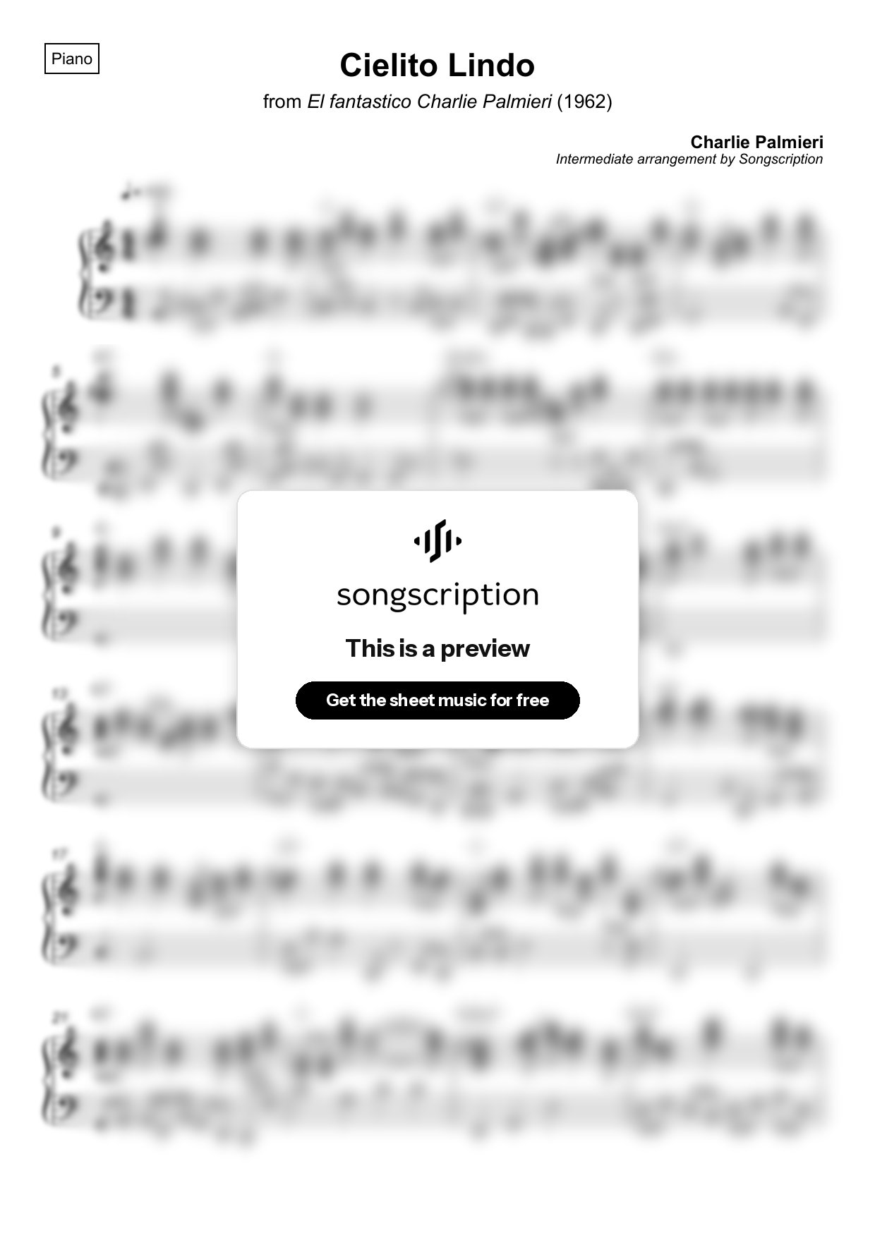 Intermediate Piano Sheet Music for "Cielito Lindo" by Charlie Palmieri