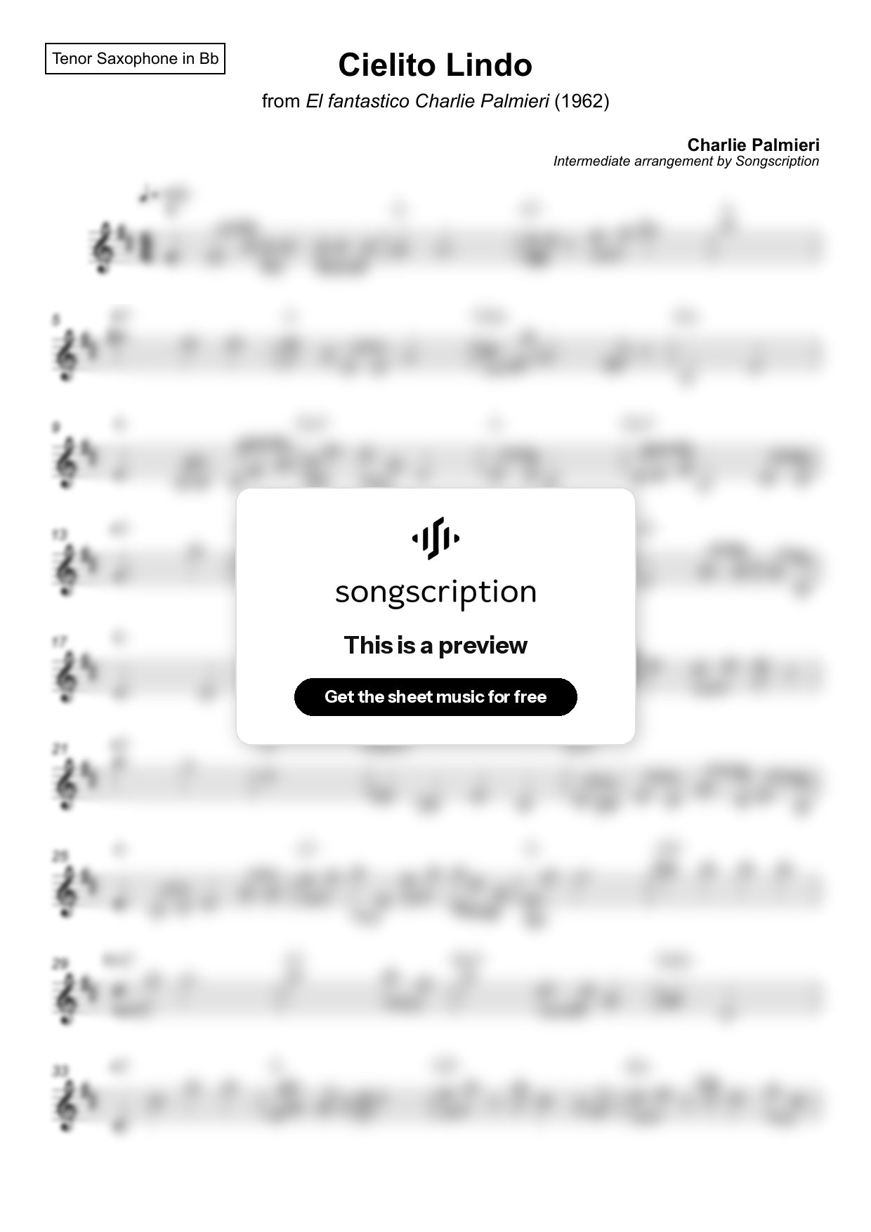 Intermediate Tenor Sax Sheet Music for "Cielito Lindo" by Charlie Palmieri