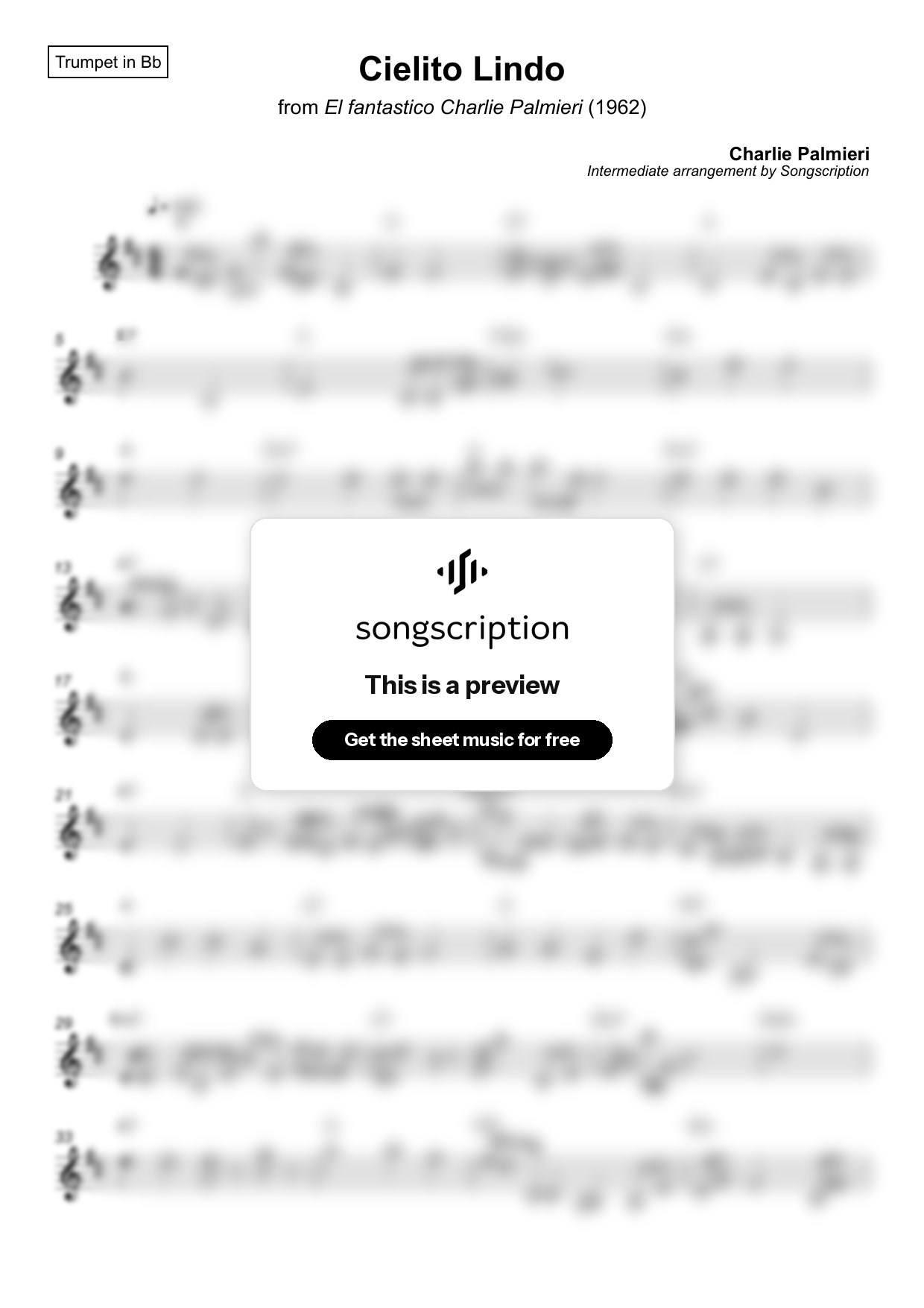 Intermediate Trumpet Sheet Music for "Cielito Lindo" by Charlie Palmieri