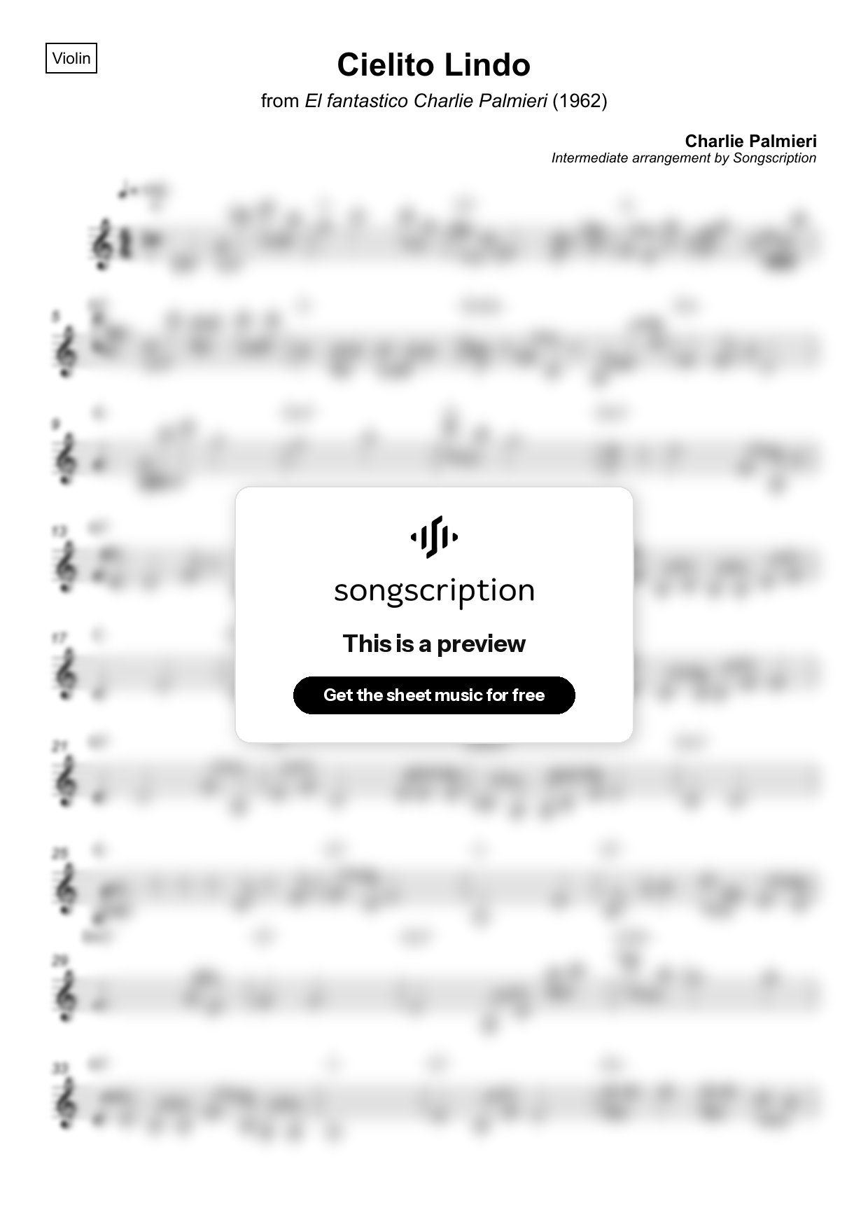 Intermediate Violin Sheet Music for "Cielito Lindo" by Charlie Palmieri
