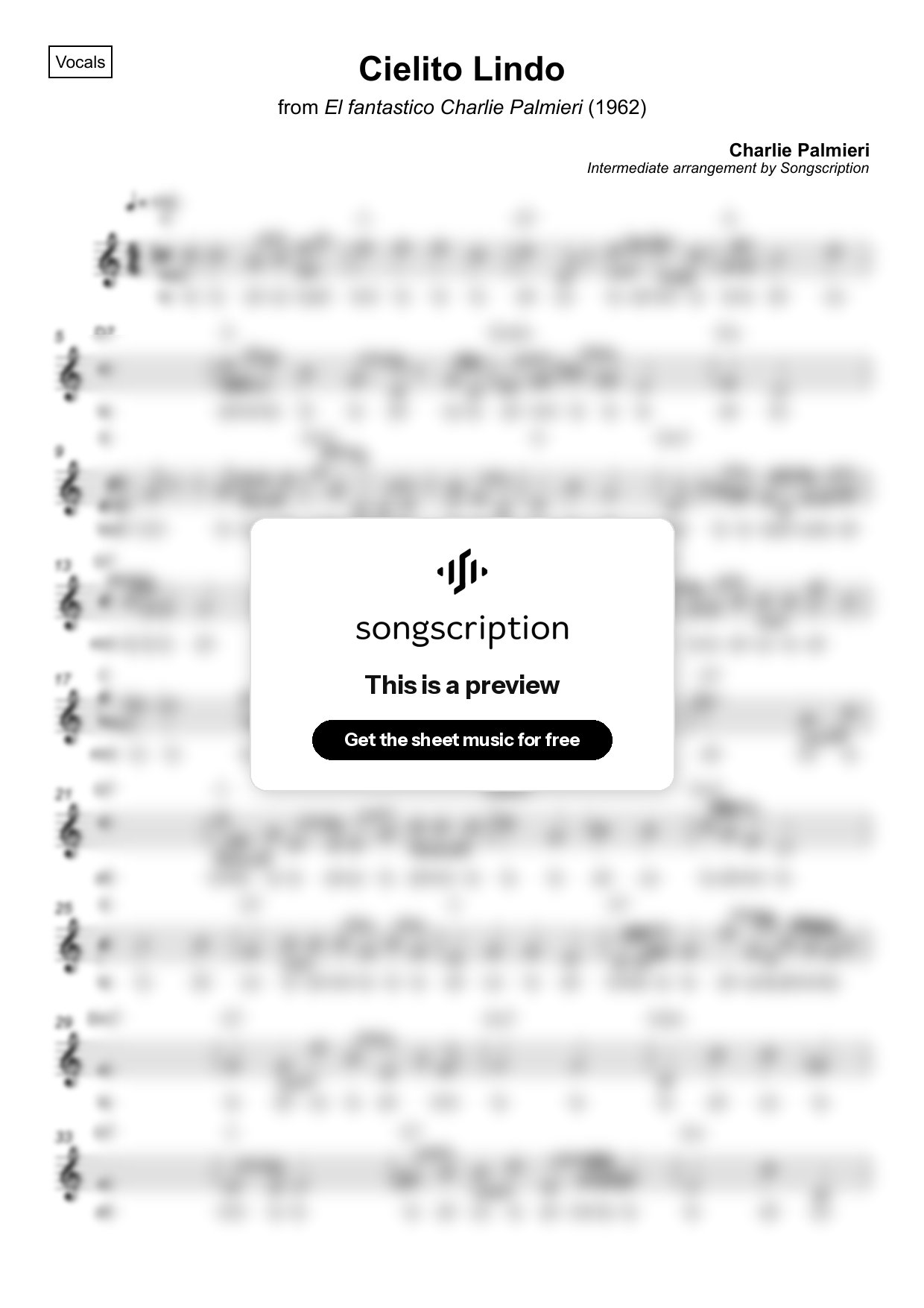 Intermediate Vocals Sheet Music for "Cielito Lindo" by Charlie Palmieri