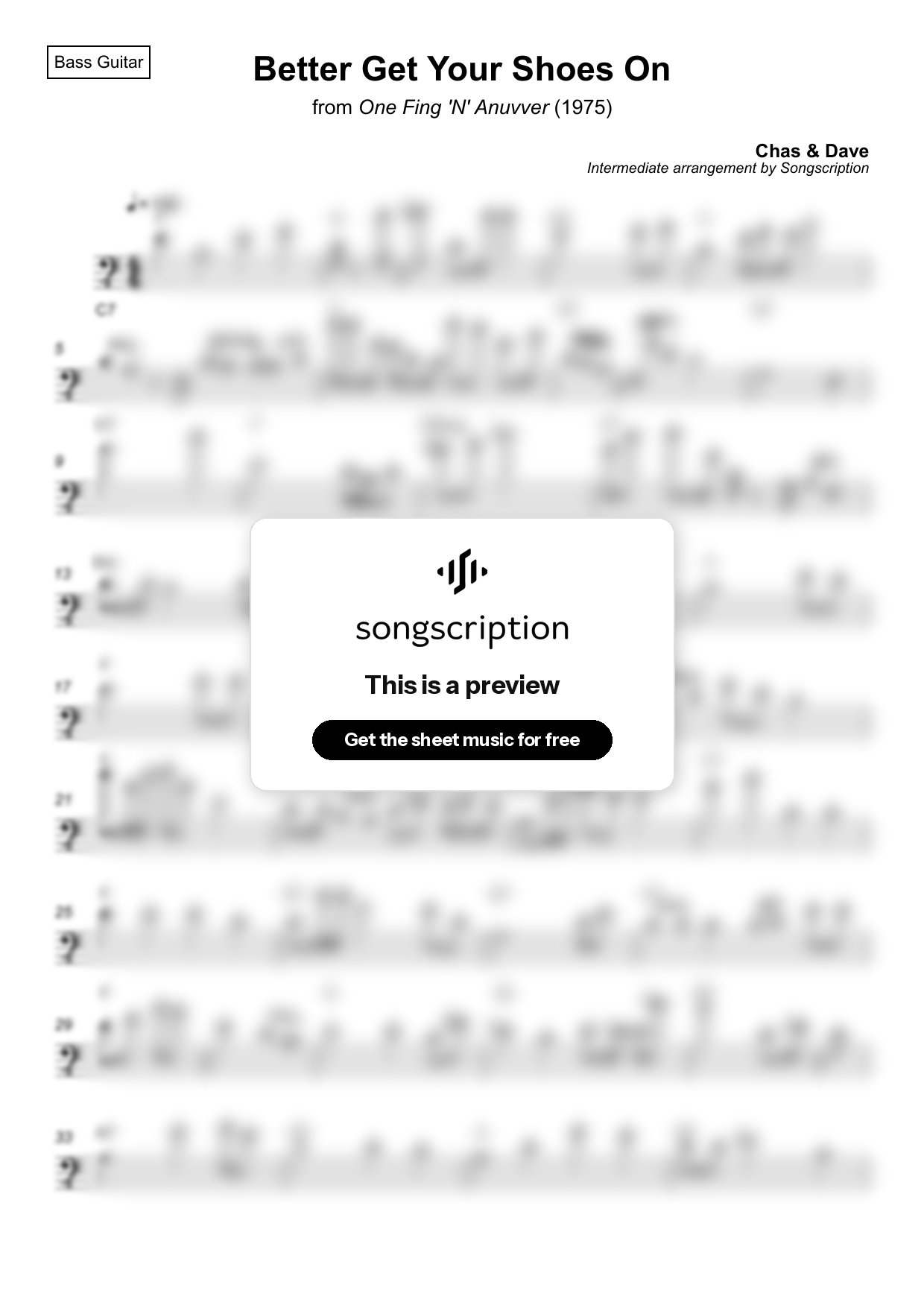 Intermediate Bass Guitar Sheet Music for "Better Get Your Shoes On" by Chas & Dave