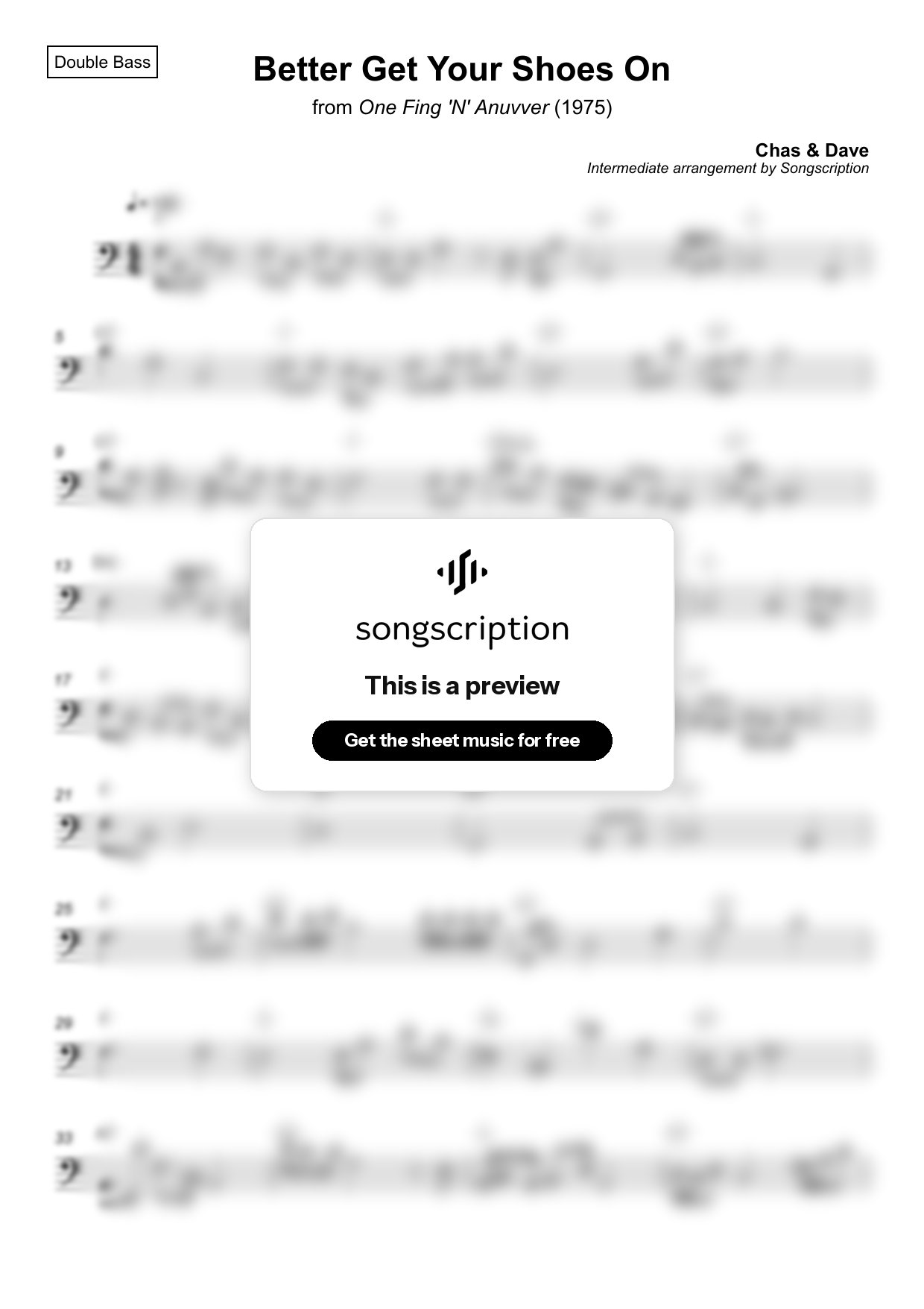 Intermediate Double Bass Sheet Music for "Better Get Your Shoes On" by Chas & Dave