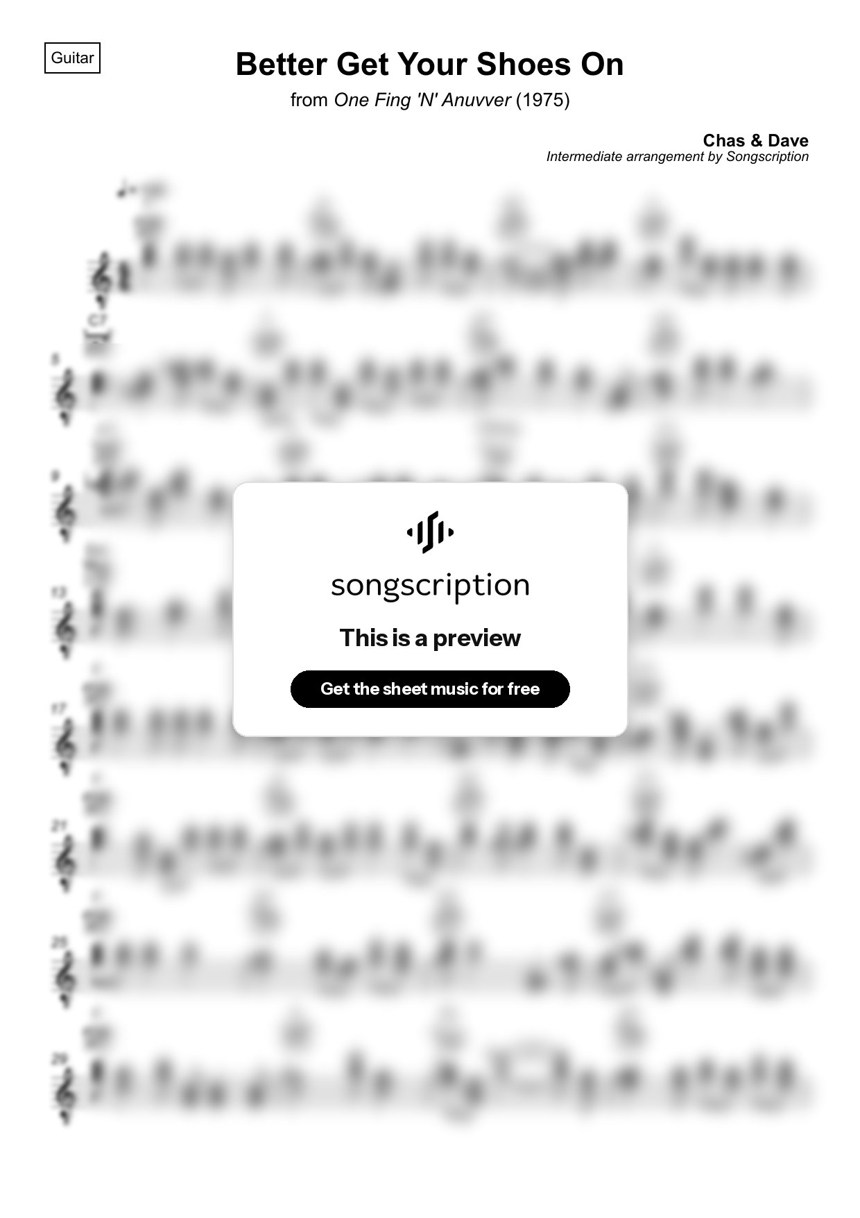 Intermediate Acoustic Guitar Sheet Music for "Better Get Your Shoes On" by Chas & Dave