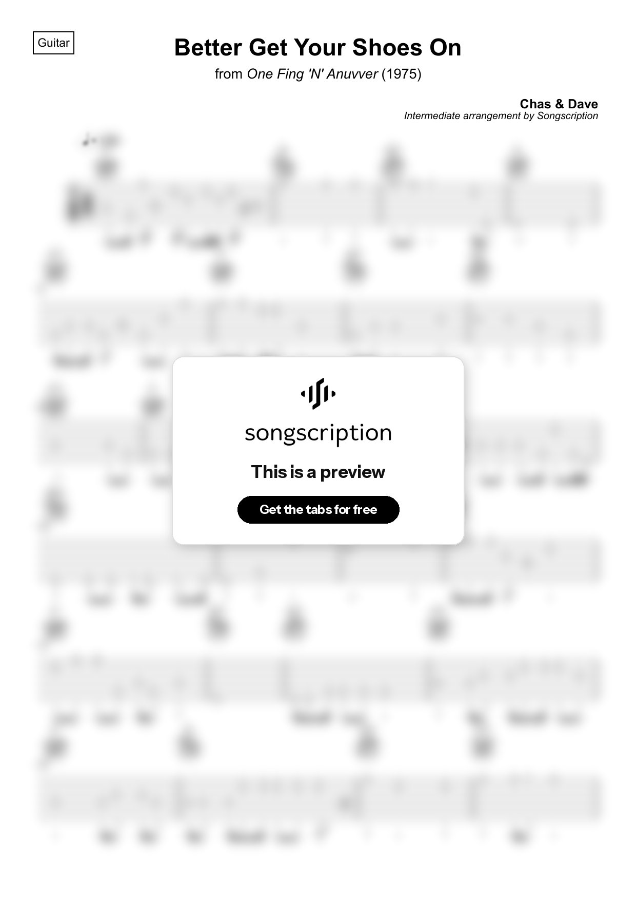 Intermediate Acoustic Guitar Tabs for "Better Get Your Shoes On" by Chas & Dave