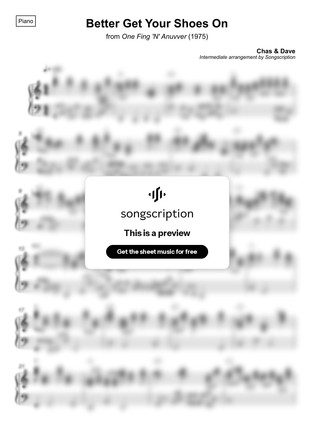 Intermediate Piano Sheet Music for "Better Get Your Shoes On" by Chas & Dave