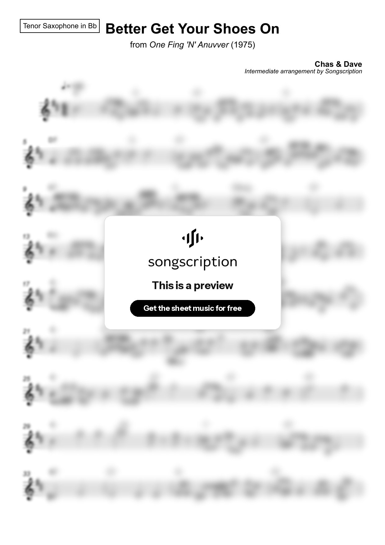 Intermediate Tenor Sax Sheet Music for "Better Get Your Shoes On" by Chas & Dave
