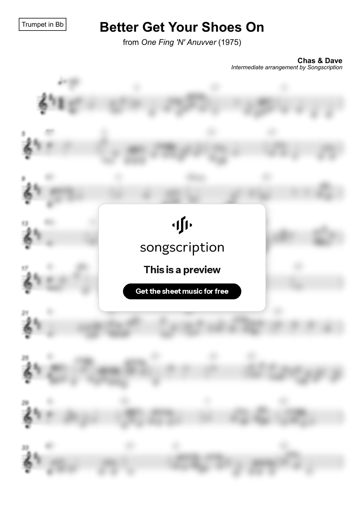 Intermediate Trumpet Sheet Music for "Better Get Your Shoes On" by Chas & Dave