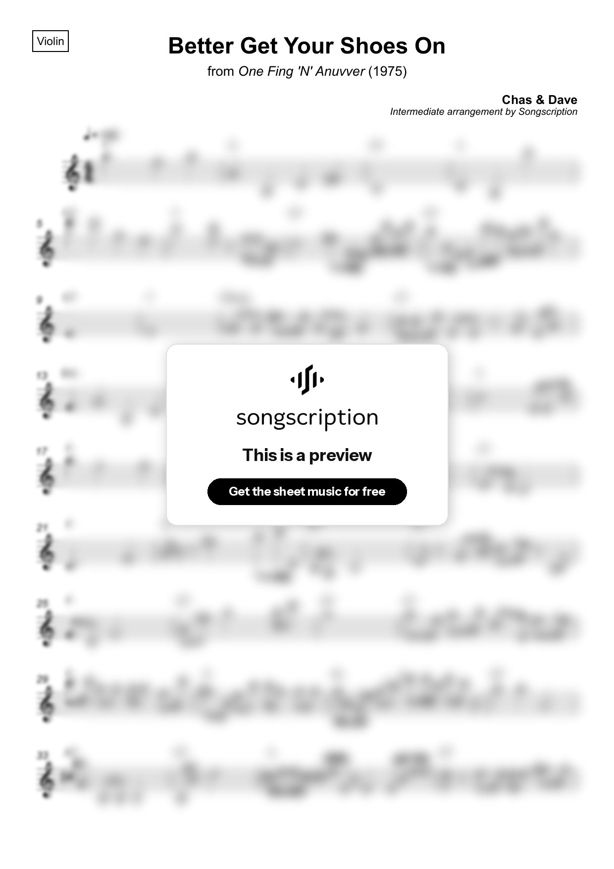 Intermediate Violin Sheet Music for "Better Get Your Shoes On" by Chas & Dave
