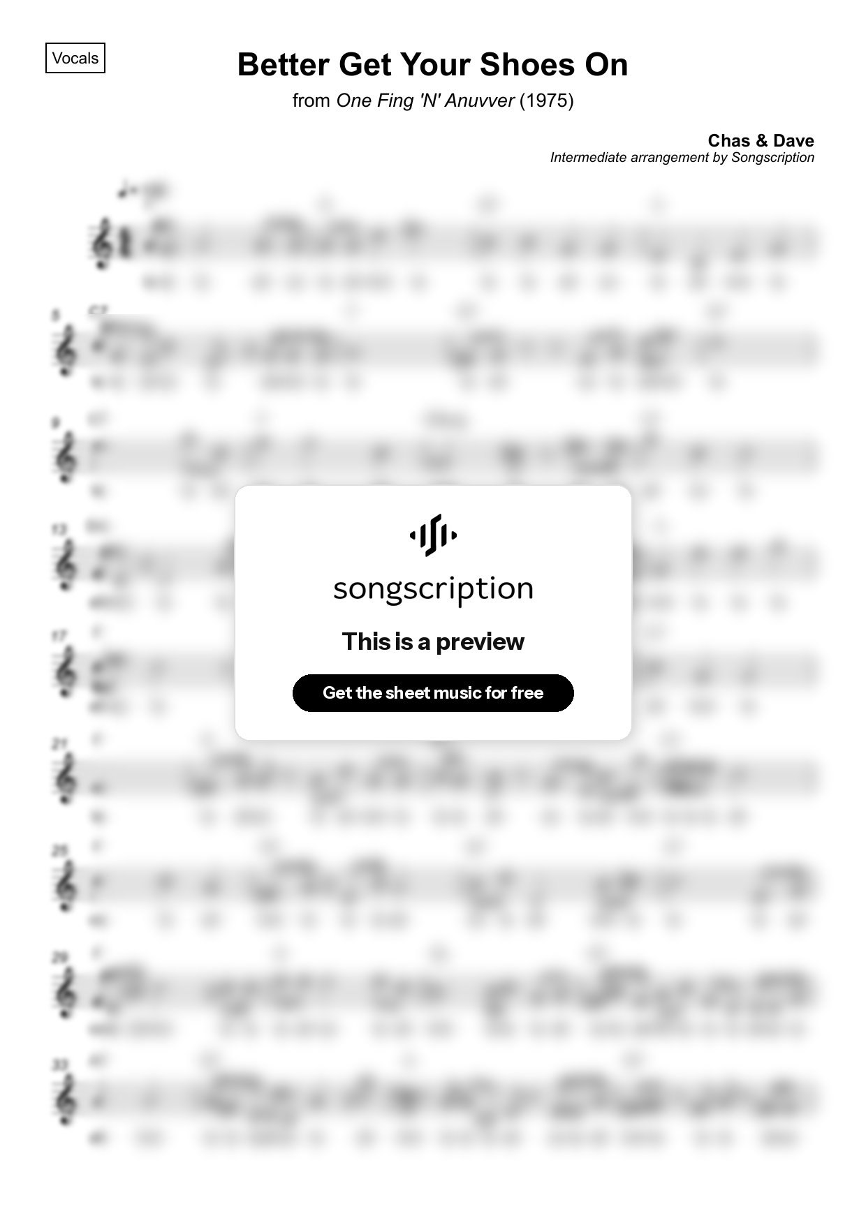 Intermediate Vocals Sheet Music for "Better Get Your Shoes On" by Chas & Dave