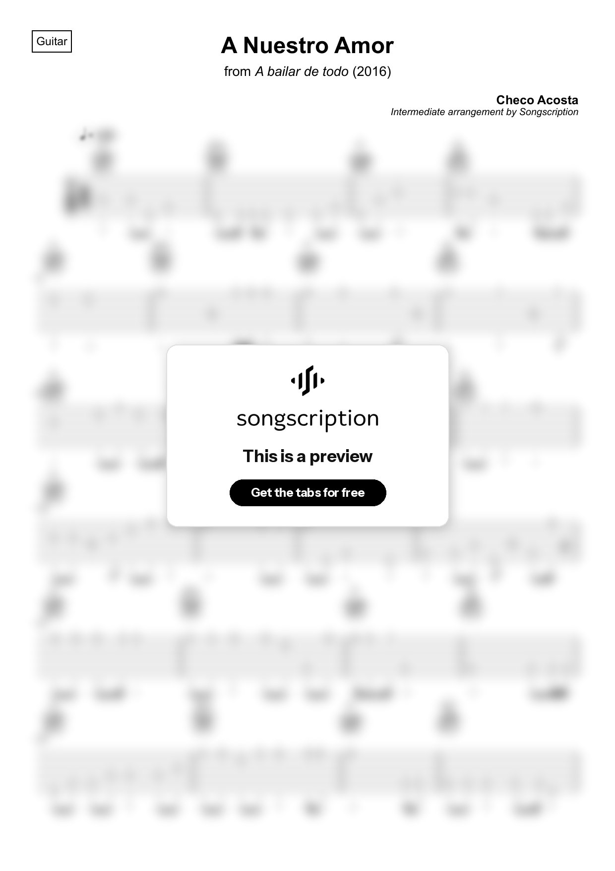 Intermediate Acoustic Guitar Tabs for "A Nuestro Amor" by Checo Acosta