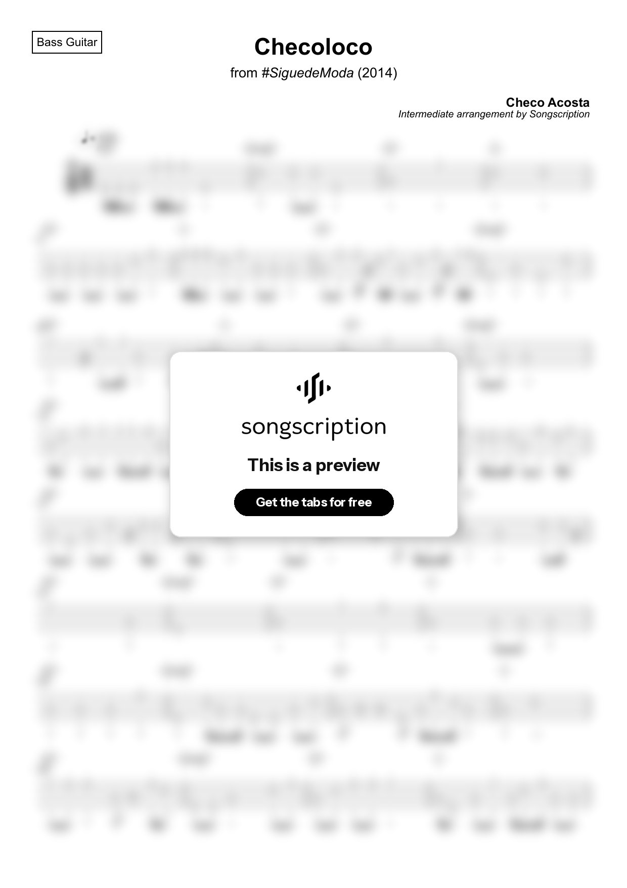 Intermediate Bass Guitar Tabs for "Checoloco" by Checo Acosta