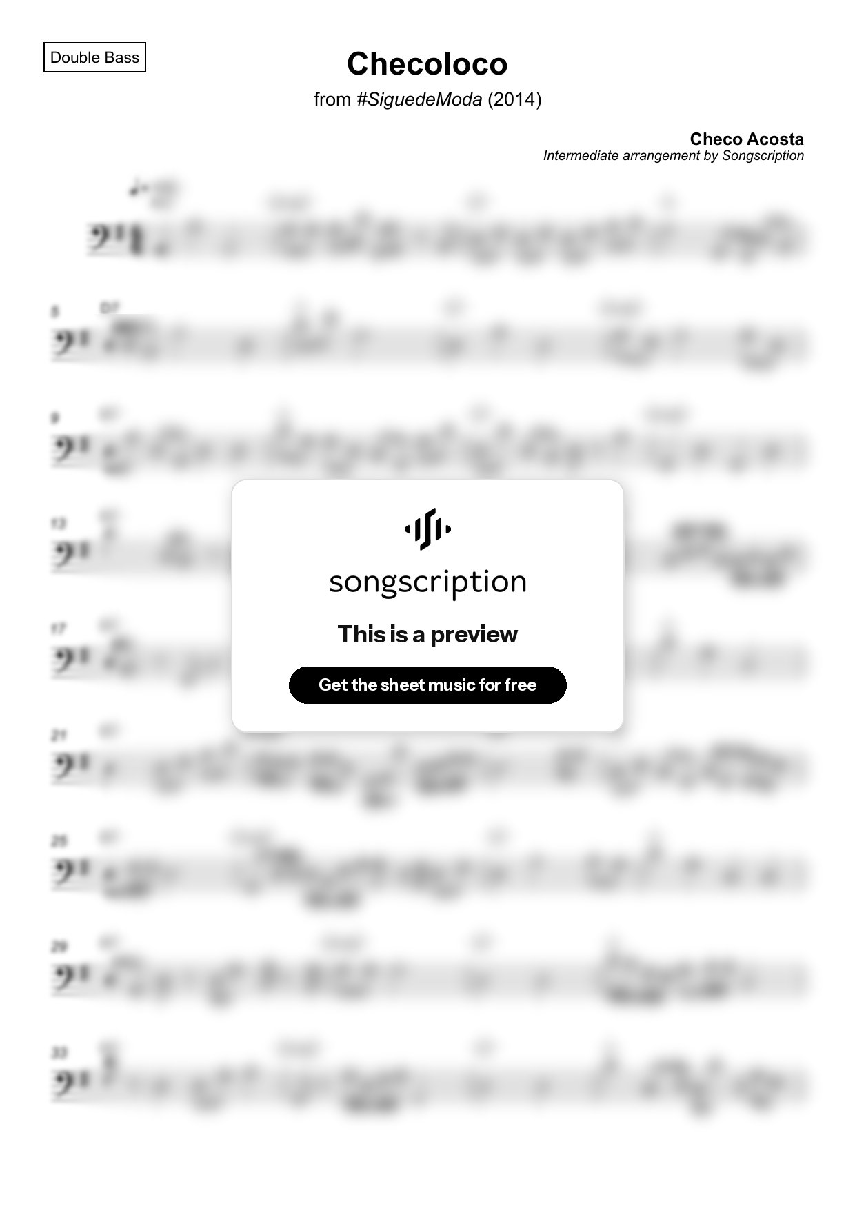 Intermediate Double Bass Sheet Music for "Checoloco" by Checo Acosta
