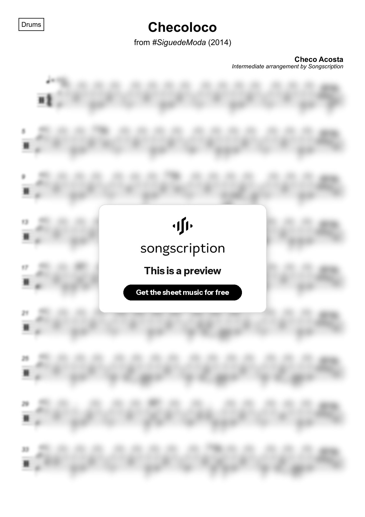 Intermediate Drums Sheet Music for "Checoloco" by Checo Acosta