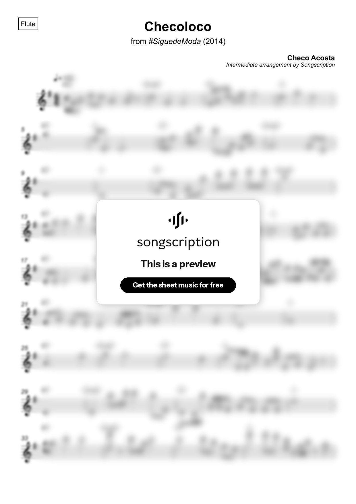 Intermediate Flute Sheet Music for "Checoloco" by Checo Acosta