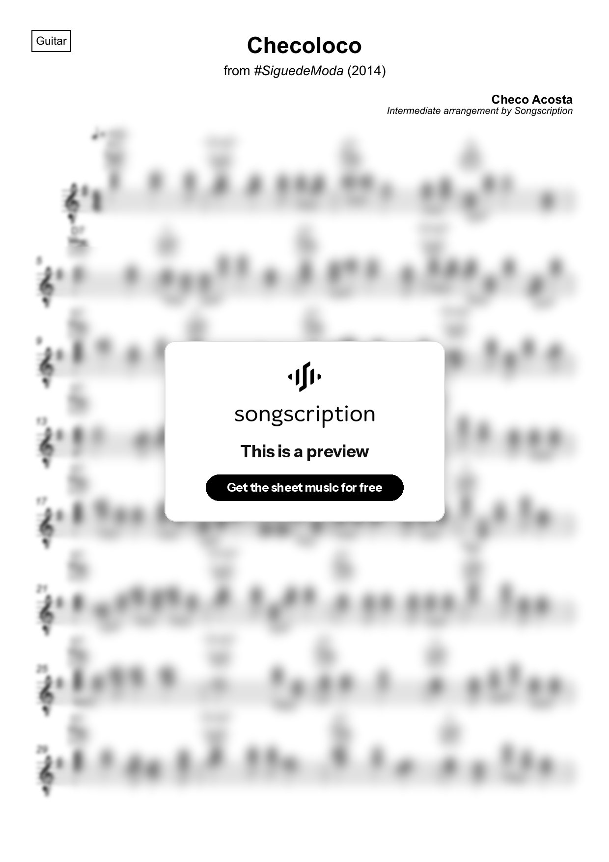 Intermediate Acoustic Guitar Sheet Music for "Checoloco" by Checo Acosta