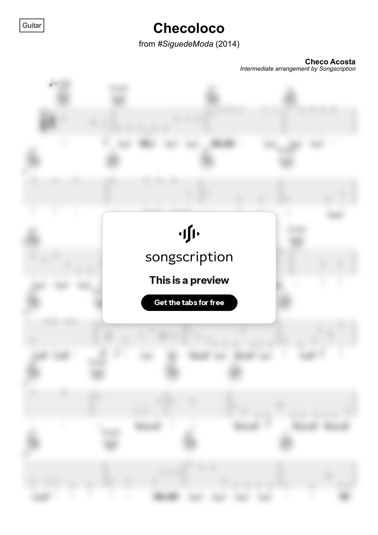Intermediate Acoustic Guitar Tabs for "Checoloco" by Checo Acosta