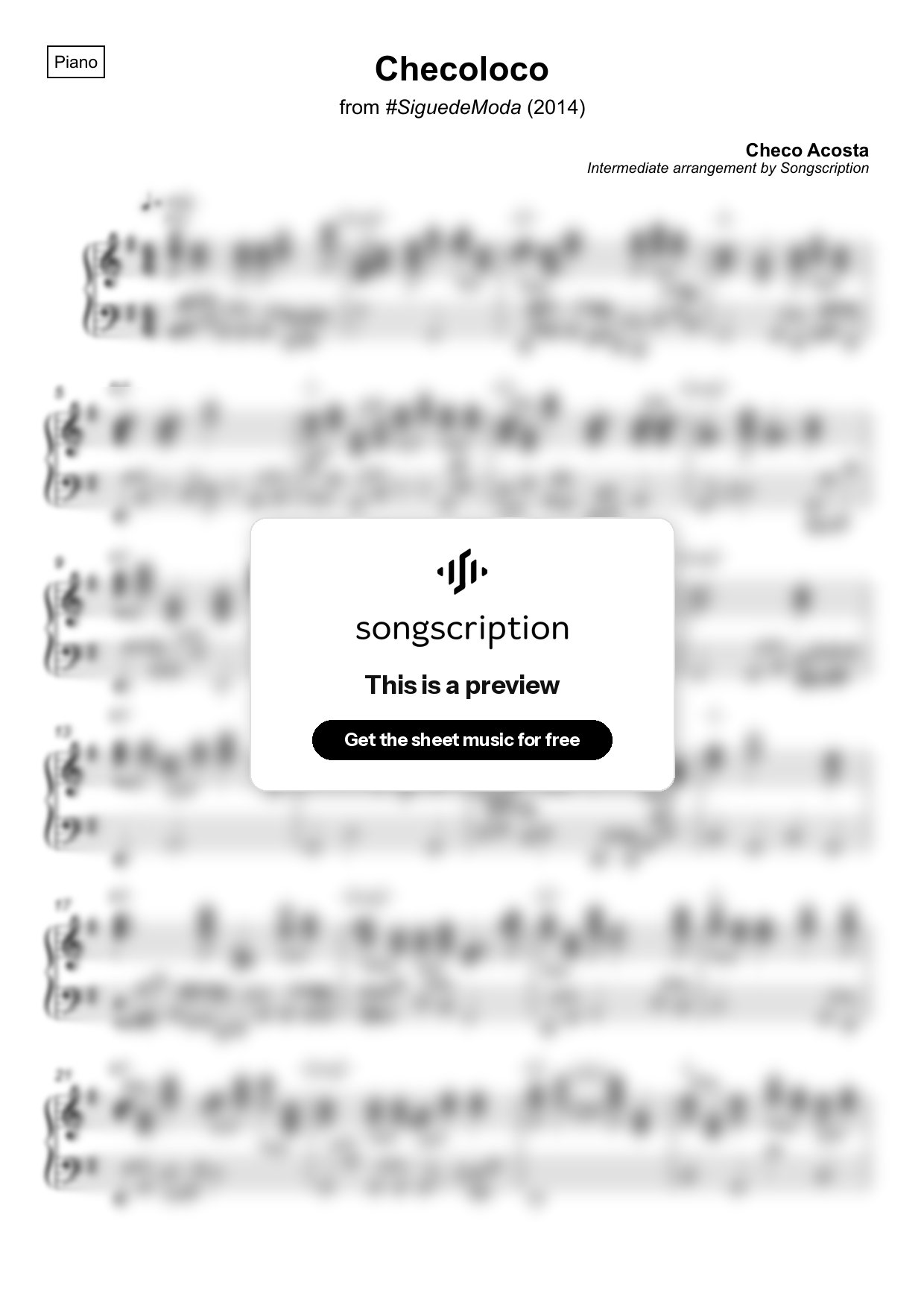 Intermediate Piano Sheet Music for "Checoloco" by Checo Acosta