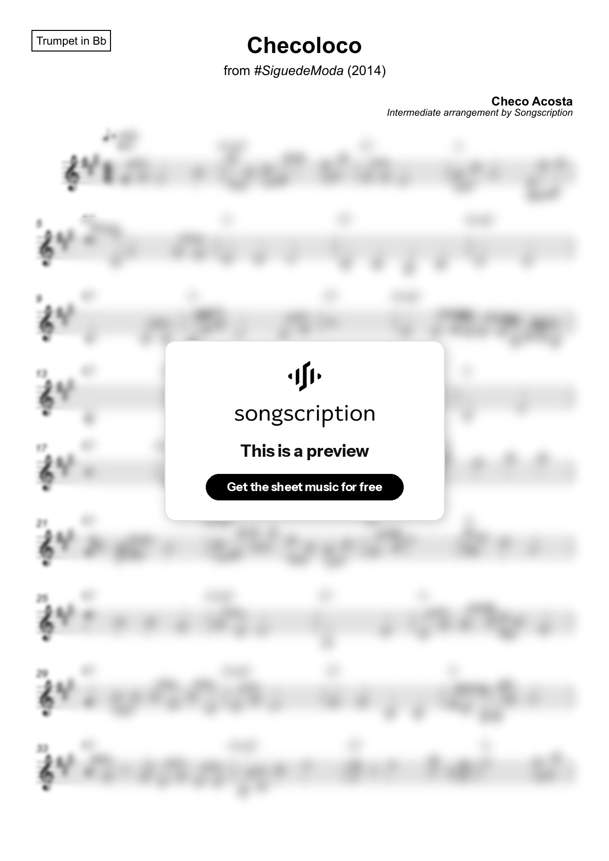 Intermediate Trumpet Sheet Music for "Checoloco" by Checo Acosta