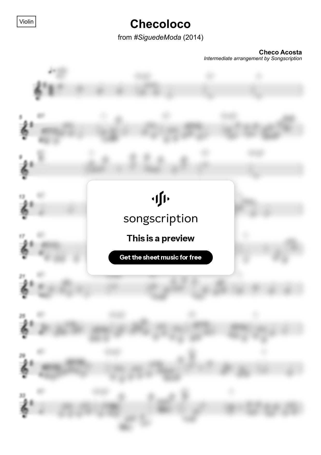 Intermediate Violin Sheet Music for "Checoloco" by Checo Acosta