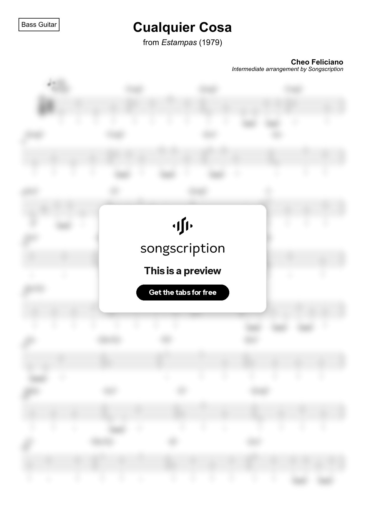 Intermediate Bass Guitar Tabs for "Cualquier Cosa" by Cheo Feliciano