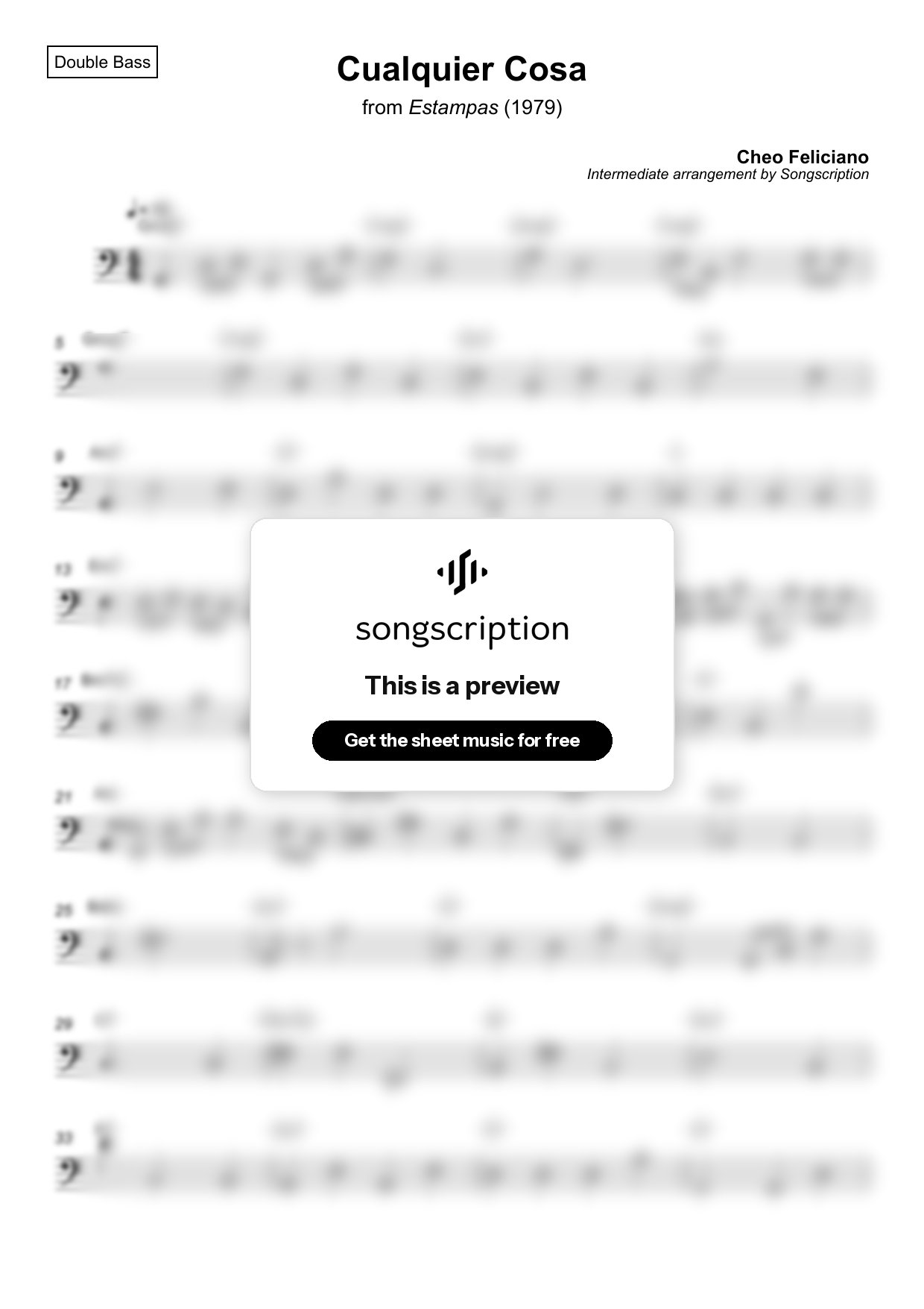 Intermediate Double Bass Sheet Music for "Cualquier Cosa" by Cheo Feliciano