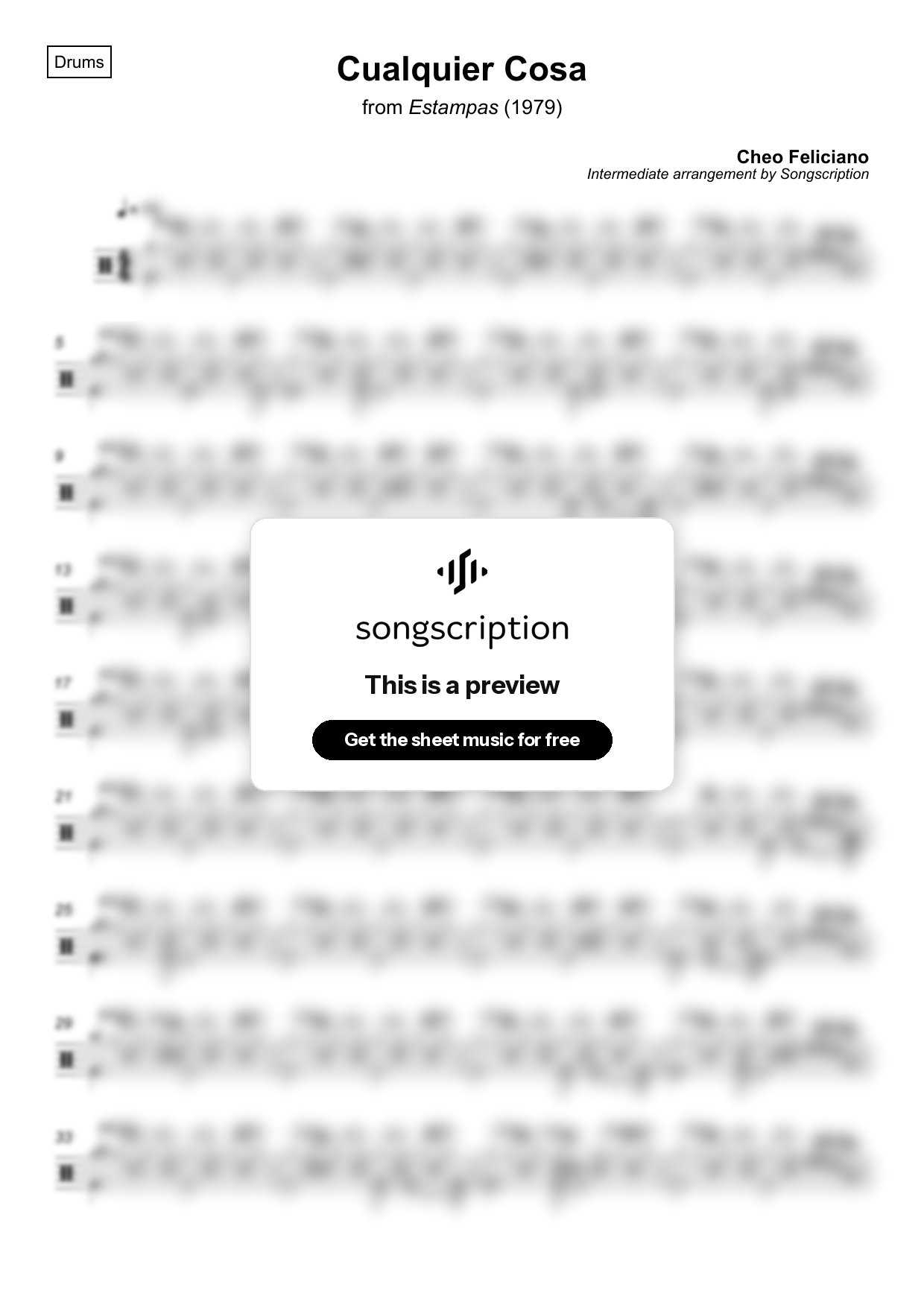 Intermediate Drums Sheet Music for "Cualquier Cosa" by Cheo Feliciano