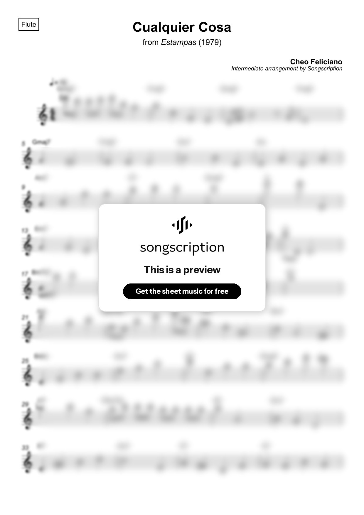 Intermediate Flute Sheet Music for "Cualquier Cosa" by Cheo Feliciano